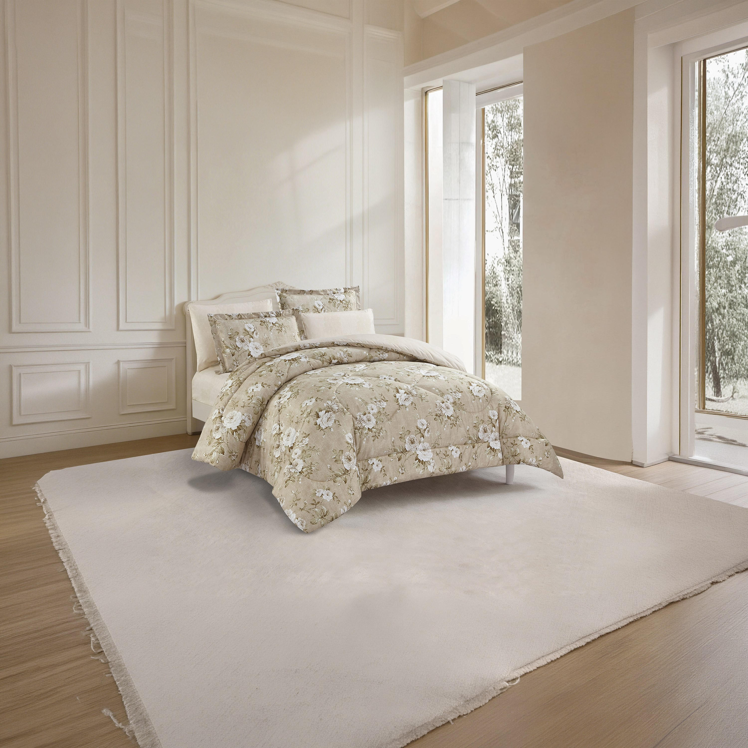 Unique Home All Season Printed Reversible Comforter Set 6pcs Super King Size - 240x260 cms-household-bedding-comfortersandbedspreads-comforters-image-1