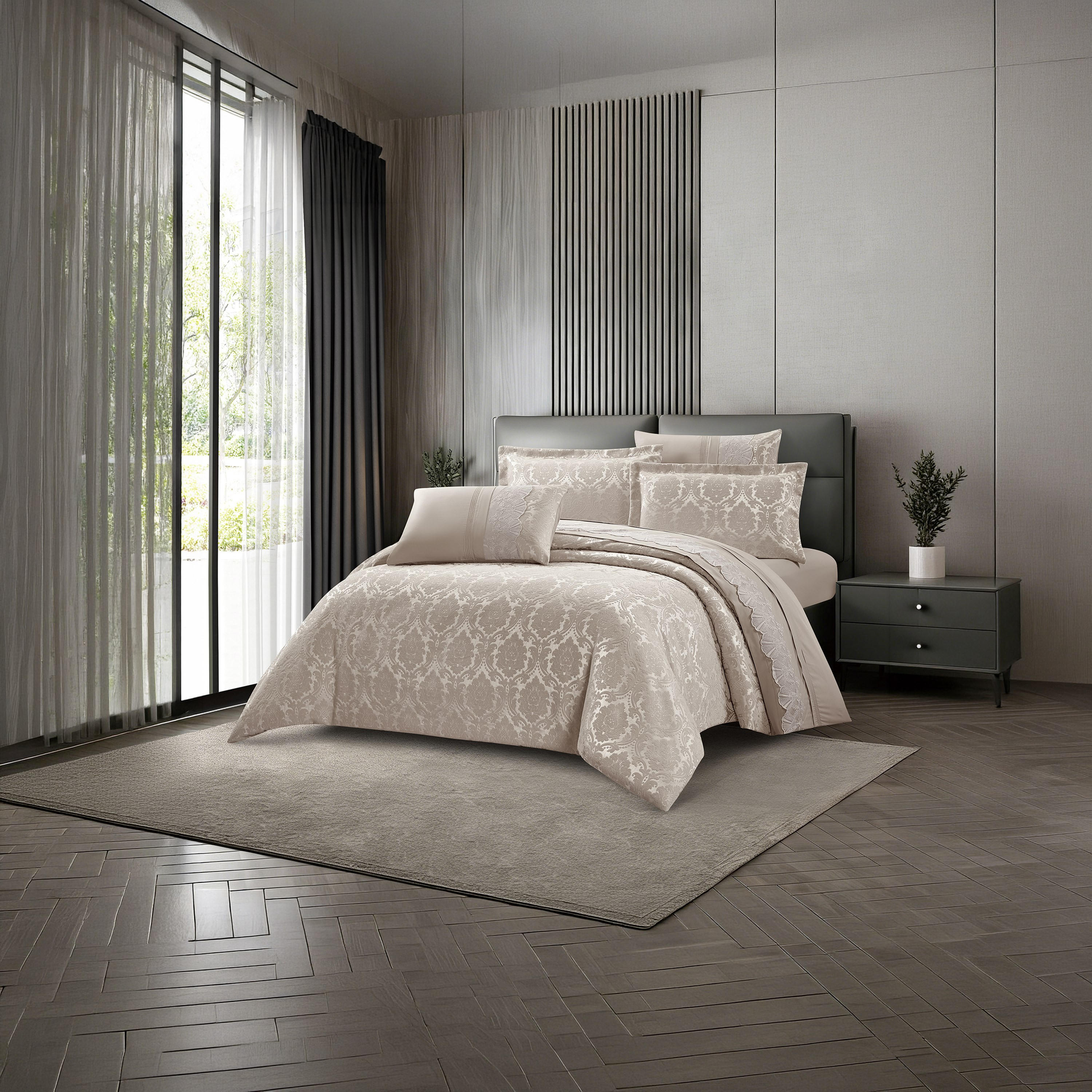 طقم لحاف فاخر من الشنيل بنقشة زهور دمشقية، مقاس سوبر كينج، مناسب لجميع الفصول، مكون من 6 قطع - 260 × 240 سم-household-bedding-comfortersandbedspreads-comforters-image-1