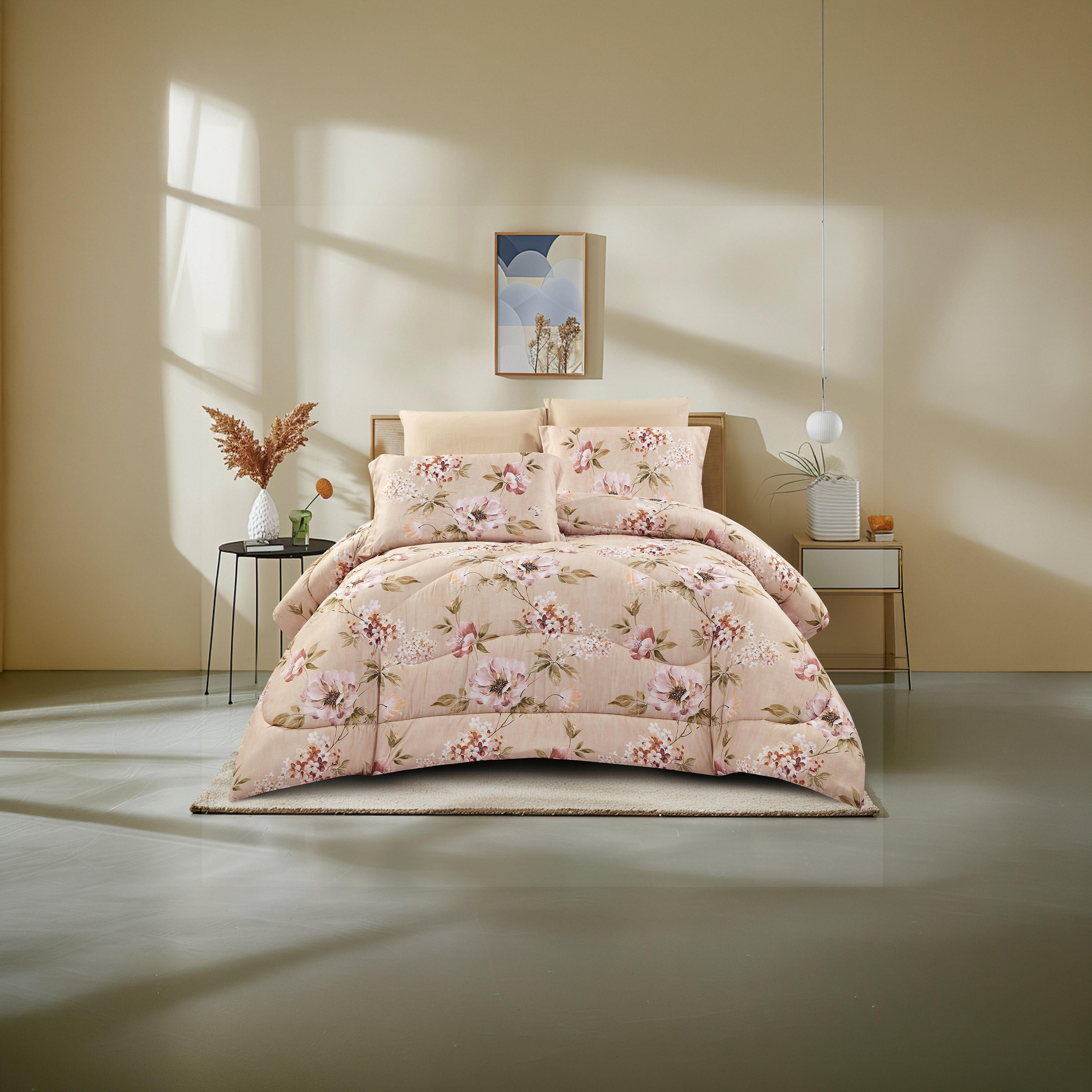 طقم لحاف قابل للعكس مكون من 6 قطع بنقشة زهور، مقاس سوبر كينج - 260×240 سم-household-bedding-comfortersandbedspreads-comforters-image-1