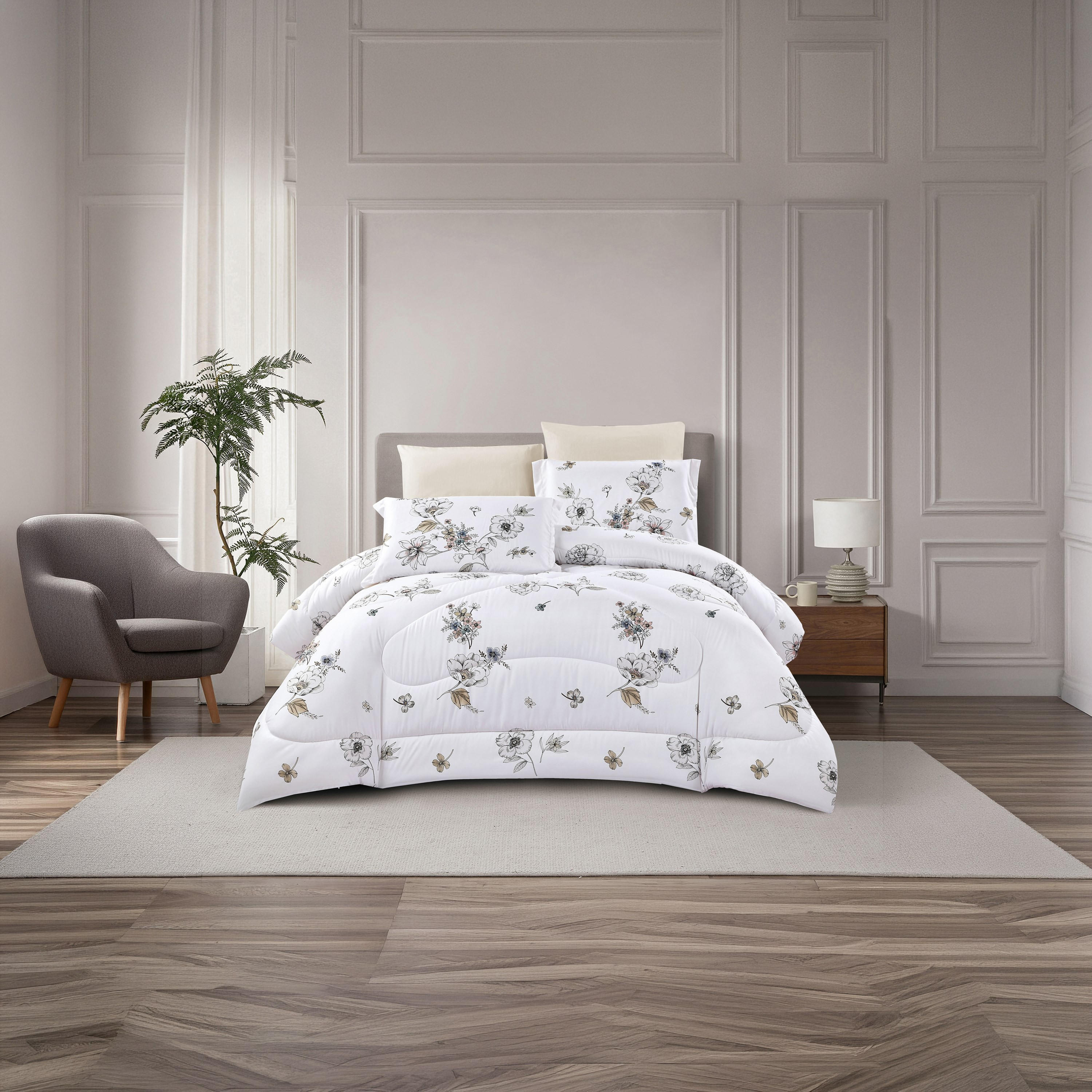Lifestyle Super King Floral Print 6 Piece Reversible Comforter Set - 260x240cms-household-bedding-comfortersandbedspreads-comforters-image-22