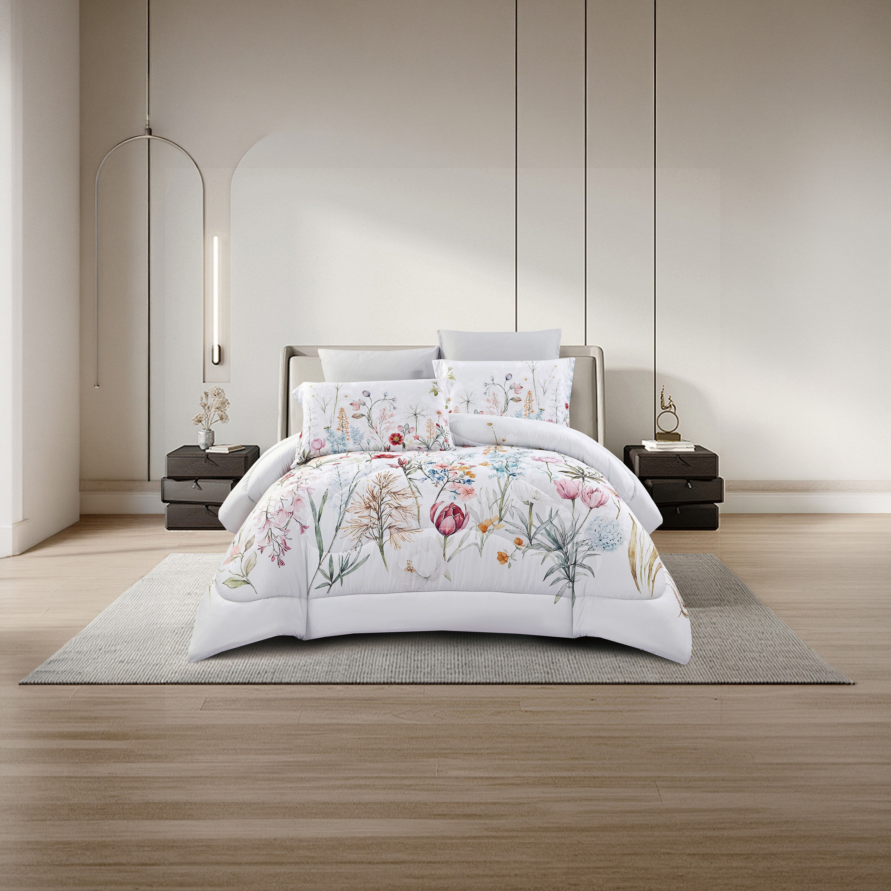 طقم لحاف قابل للعكس مكون من 6 قطع بنقشة زهور، مقاس سوبر كينج - 260×240 سم-household-bedding-comfortersandbedspreads-comforters-image-1