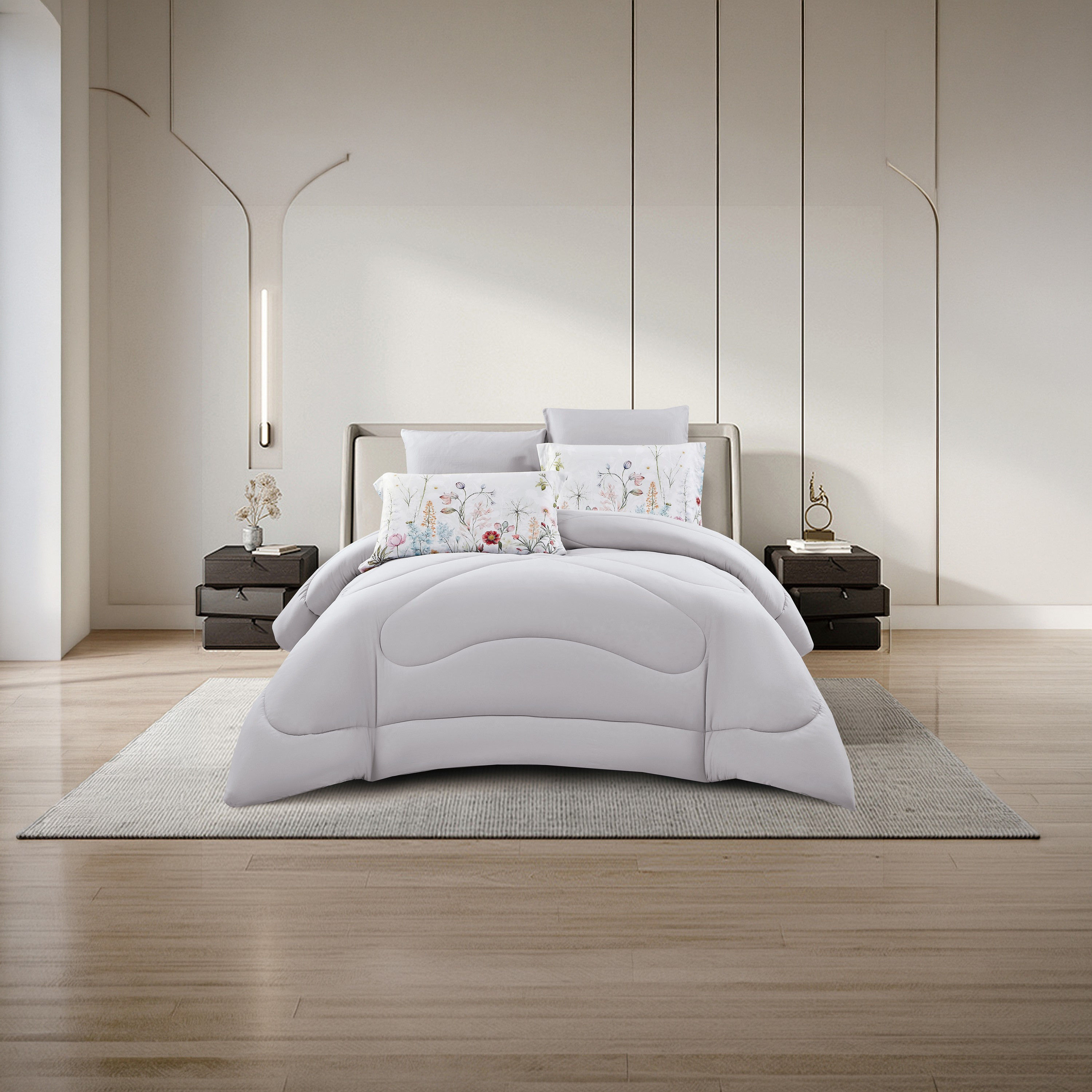 طقم لحاف قابل للعكس مكون من 6 قطع بنقشة زهور، مقاس سوبر كينج - 260×240 سم-household-bedding-comfortersandbedspreads-comforters-image-2