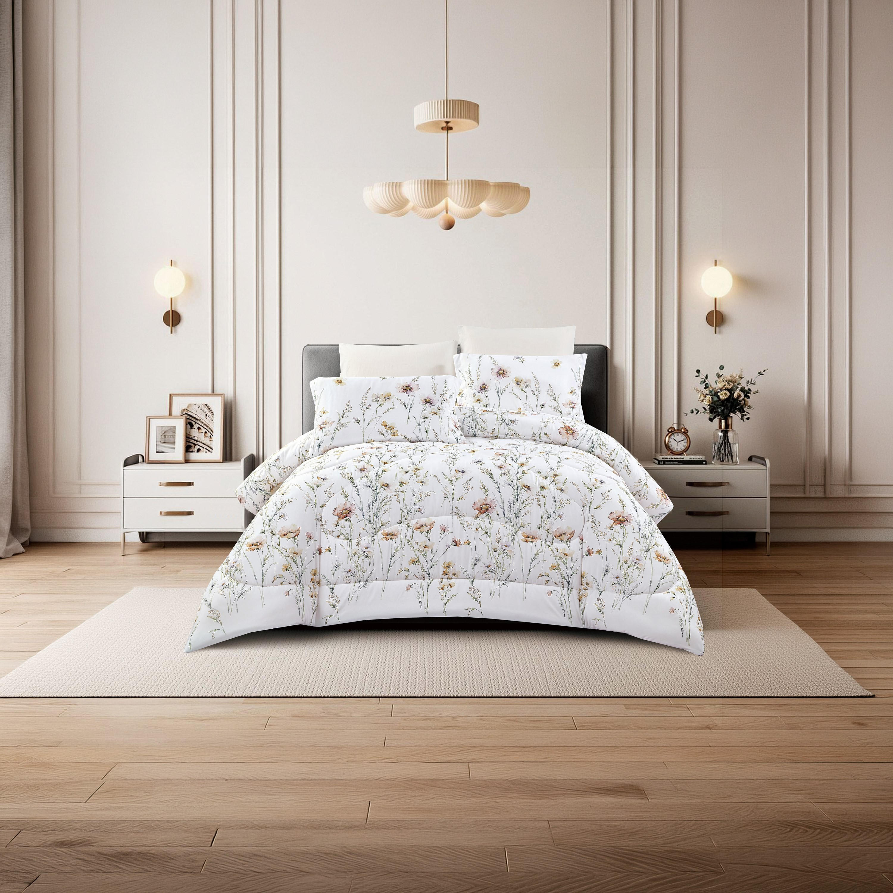 طقم لحاف قابل للعكس مكون من 6 قطع بنقشة زهور، مقاس سوبر كينج - 260×240 سم-household-bedding-comfortersandbedspreads-comforters-image-1