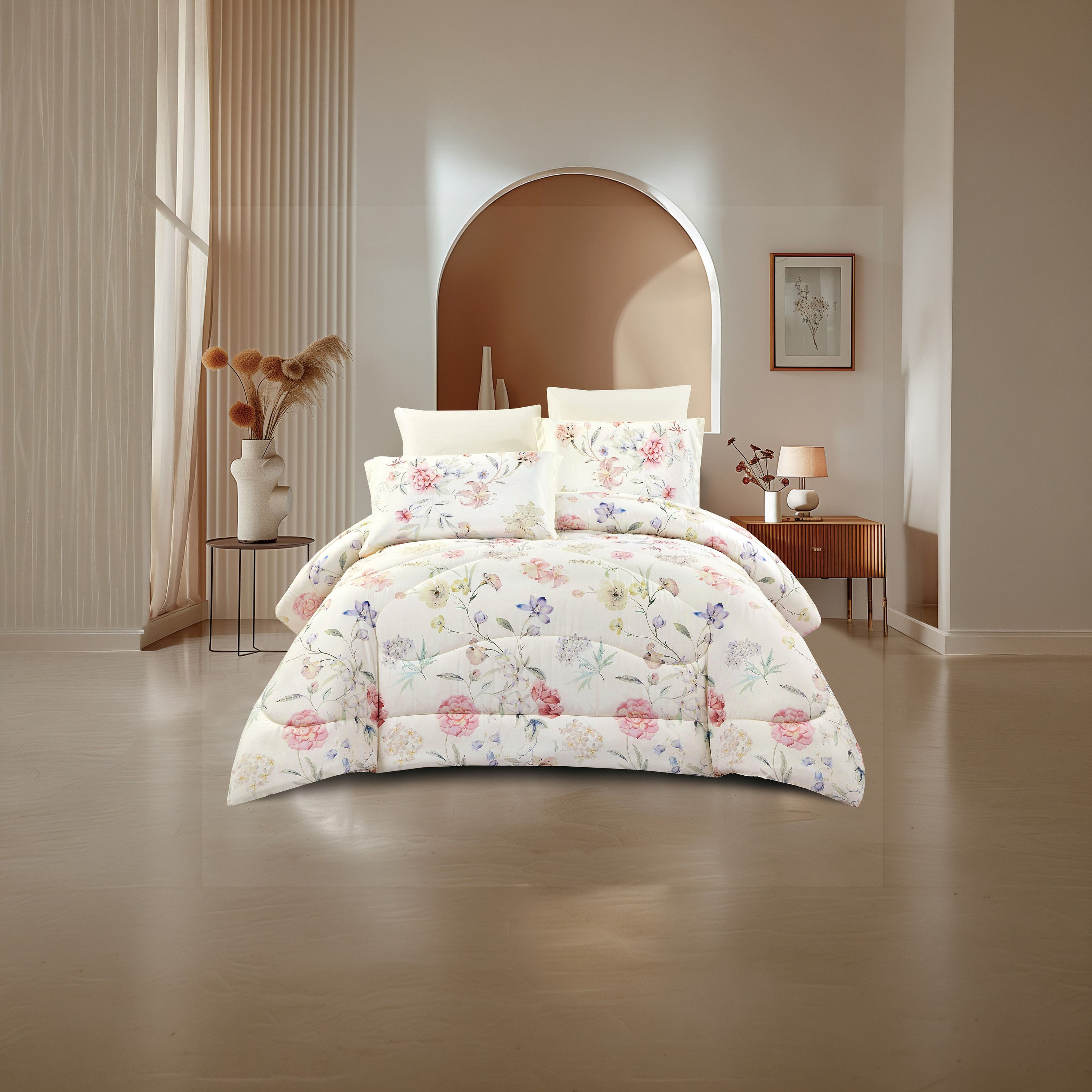 طقم لحاف قابل للعكس مكون من 6 قطع بنقشة زهور، مقاس سوبر كينج - 260×240 سم-household-bedding-comfortersandbedspreads-comforters-image-22