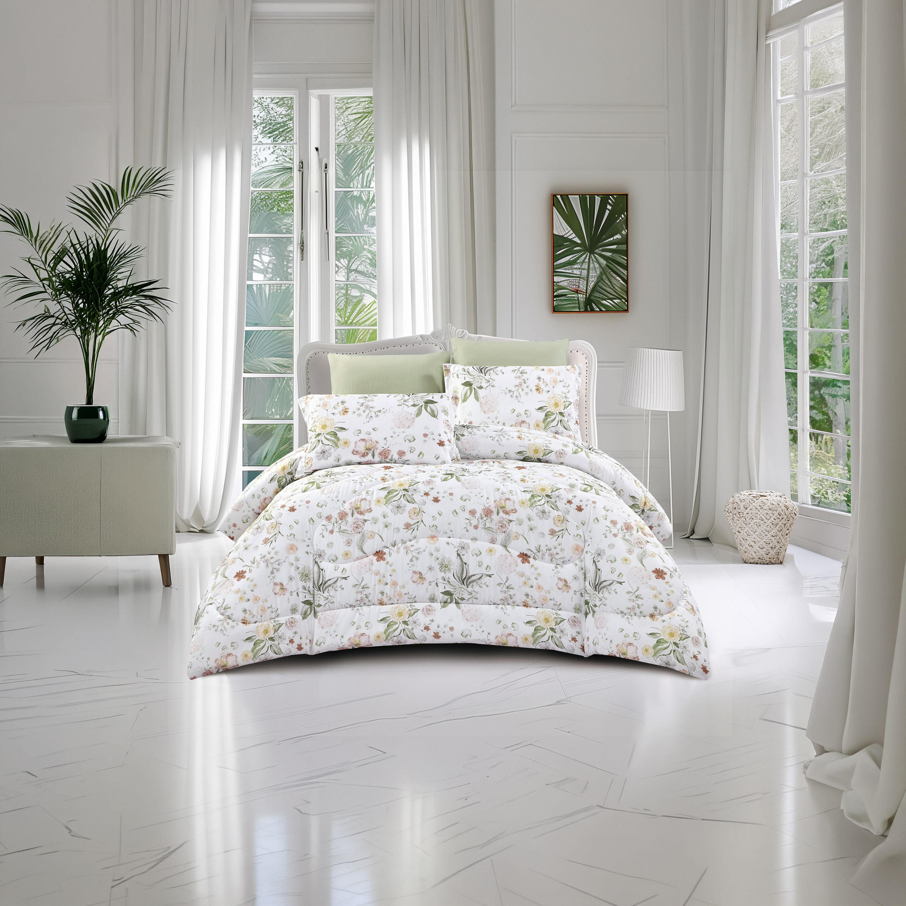طقم لحاف قابل للعكس مكون من 6 قطع بنقشة زهور، مقاس سوبر كينج - 260×240 سم-household-bedding-comfortersandbedspreads-comforters-image-1
