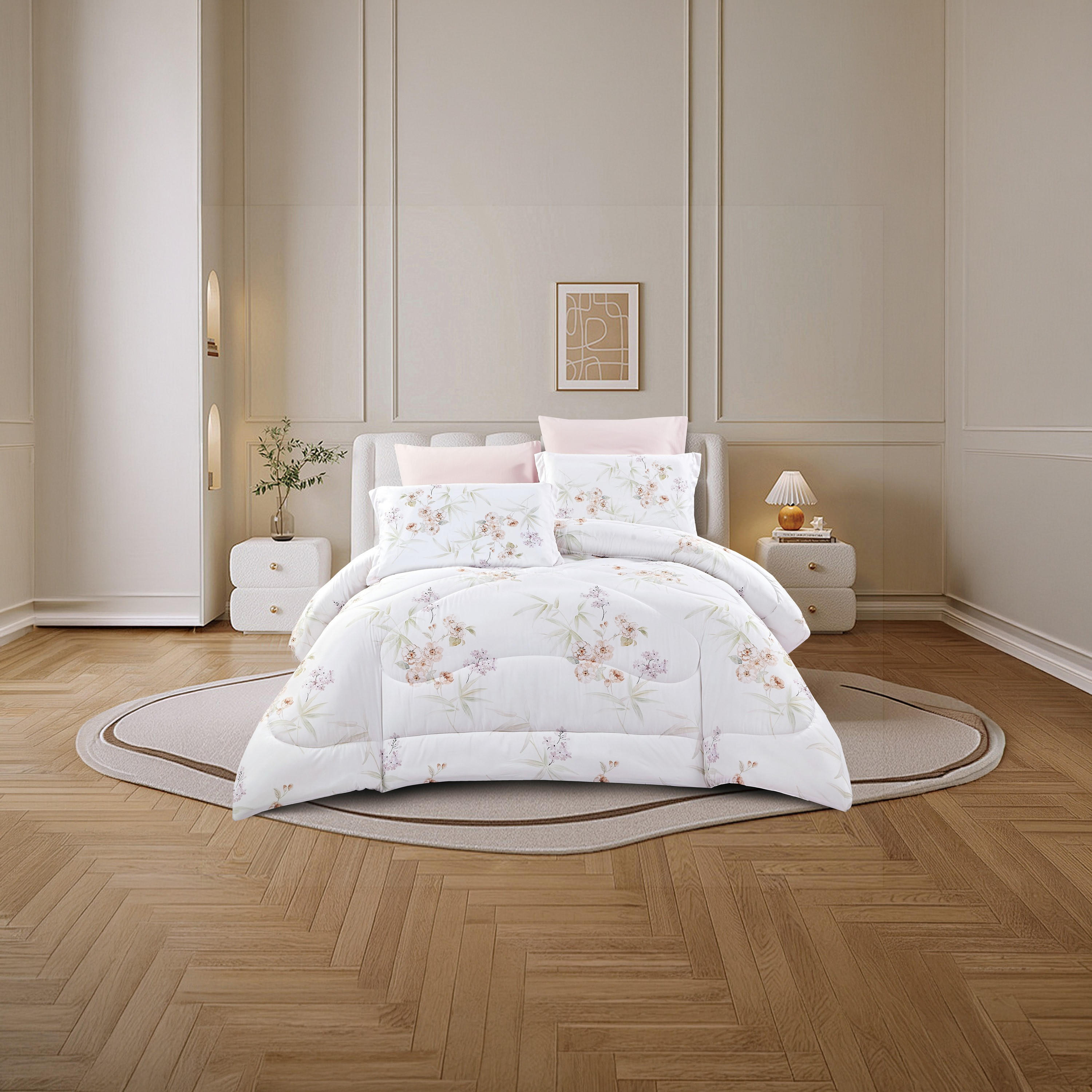 طقم لحاف قابل للعكس مكون من 6 قطع بنقشة زهور، مقاس سوبر كينج - 260×240 سم-household-bedding-comfortersandbedspreads-comforters-image-1