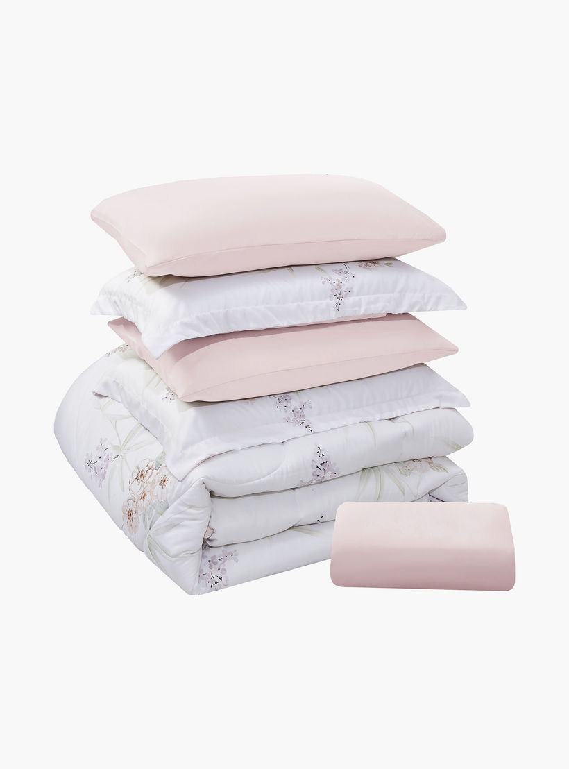 طقم لحاف قابل للعكس مكون من 6 قطع بنقشة زهور، مقاس سوبر كينج - 260×240 سم-household-bedding-comfortersandbedspreads-comforters-image-7