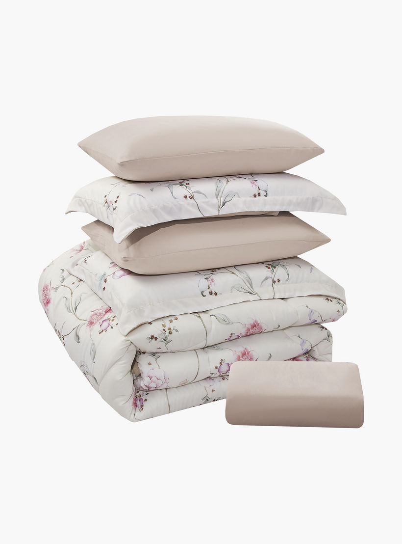 Lifestyle Super King Floral Print 6 Piece Reversible Comforter Set - 260x240cms-household-bedding-comfortersandbedspreads-comforters-image-7