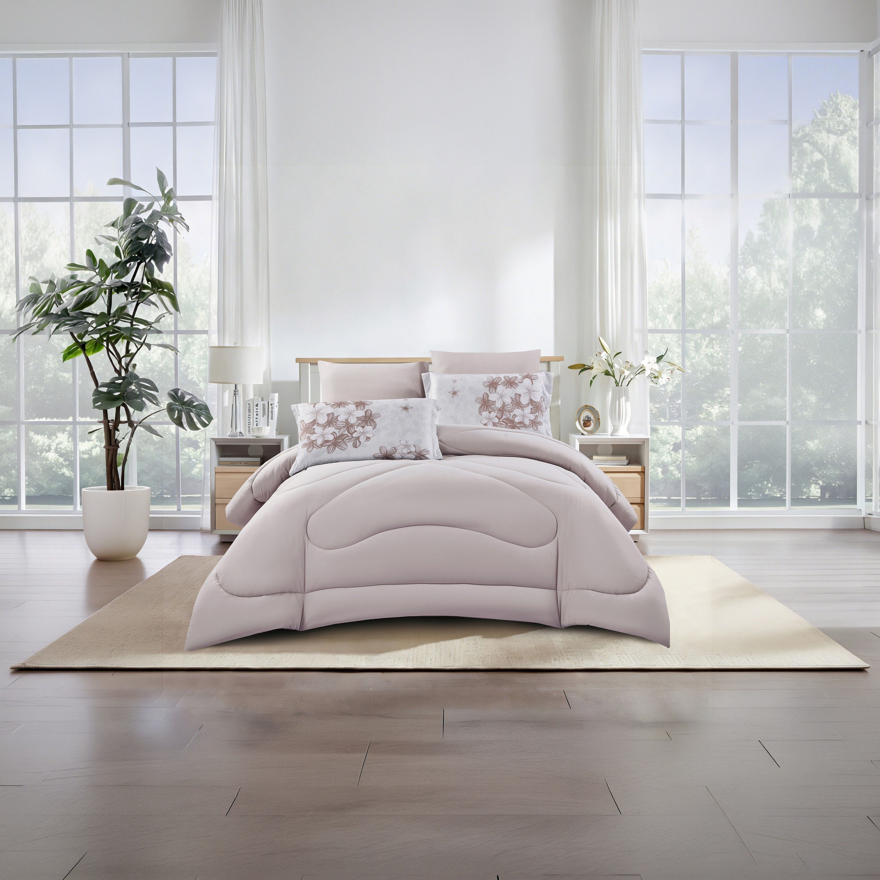 طقم لحاف قابل للعكس من 4 قطع بنقشة زهور من لايف ستايل كوين - 170 × 240 سم-household-bedding-comfortersandbedspreads-comforters-image-8