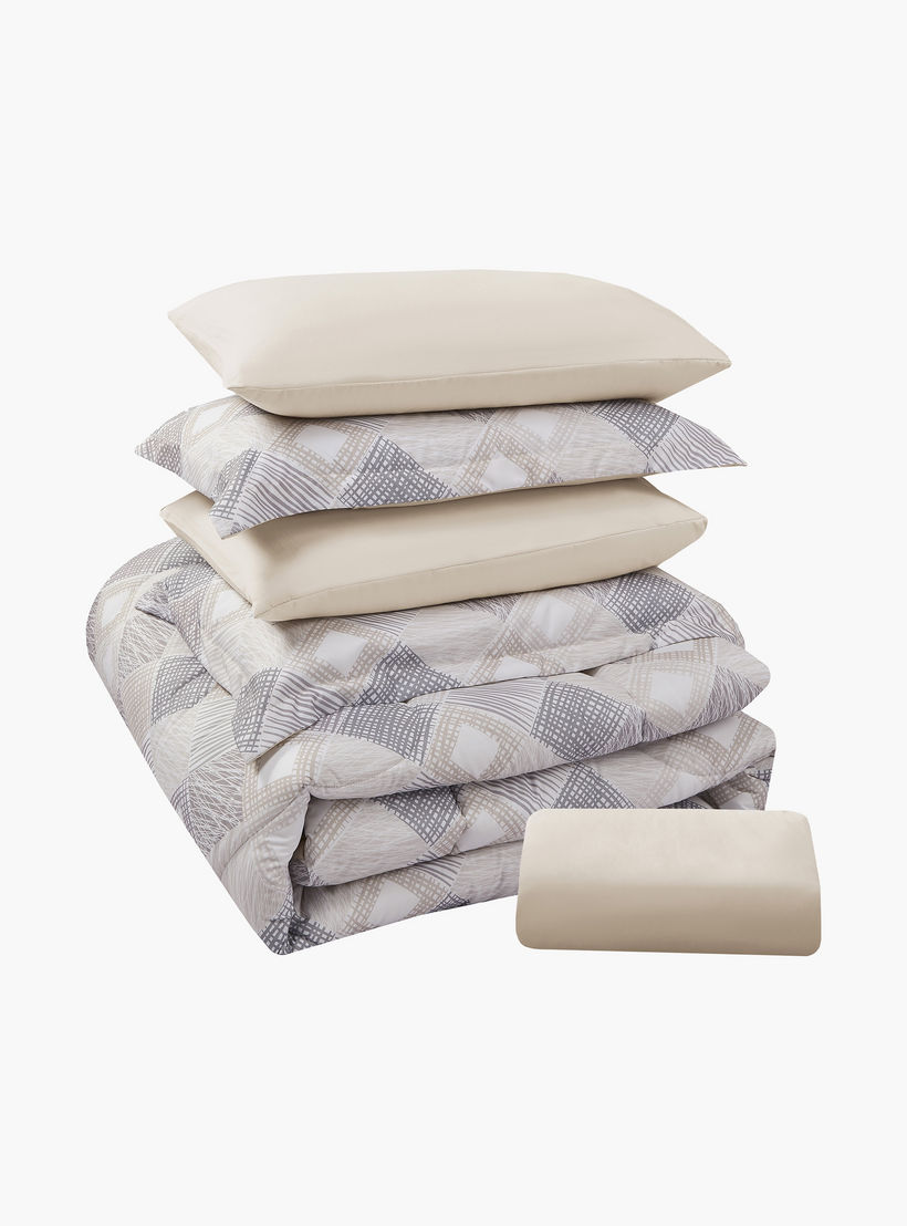 Lifestyle Queen Geometric 4 Piece Reversible Comforter Set -170x240cms-household-bedding-comfortersandbedspreads-comforters-image-7