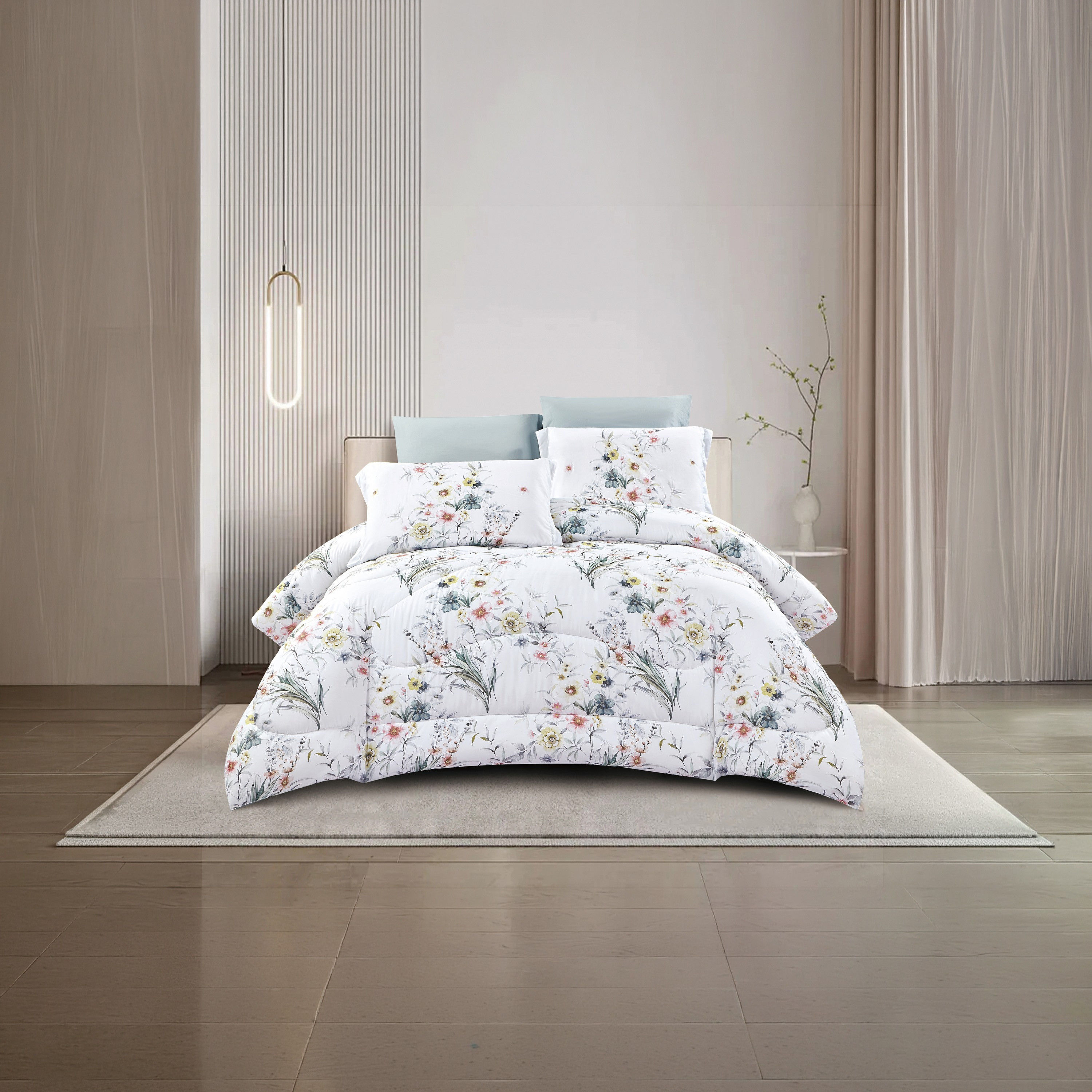 طقم لحاف قابل للعكس من 4 قطع بنقشة زهور من لايف ستايل كوين - 170 × 240 سم-household-bedding-comfortersandbedspreads-comforters-image-21