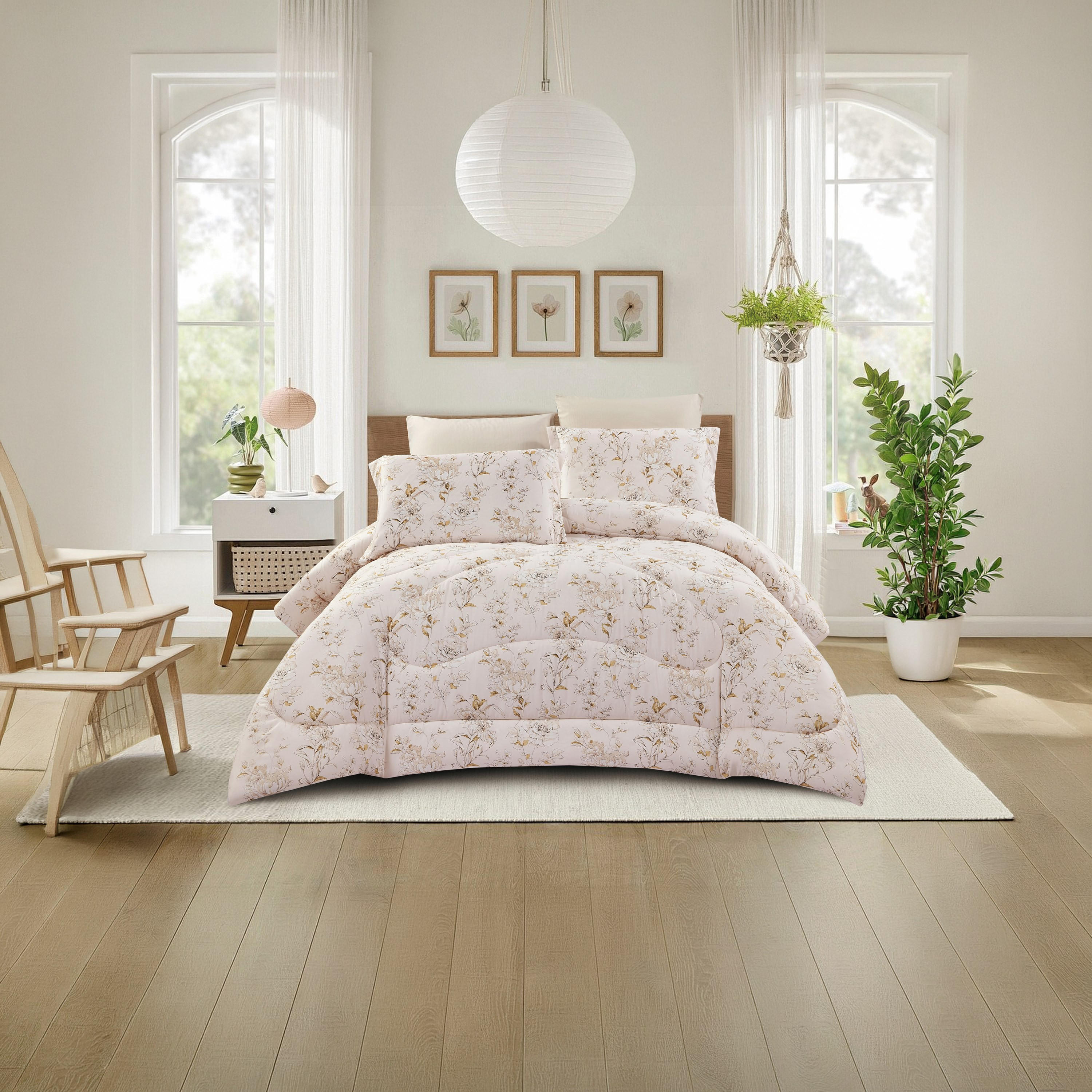 طقم لحاف قابل للعكس من 4 قطع بنقشة زهور من لايف ستايل كوين - 170 × 240 سم-household-bedding-comfortersandbedspreads-comforters-image-1