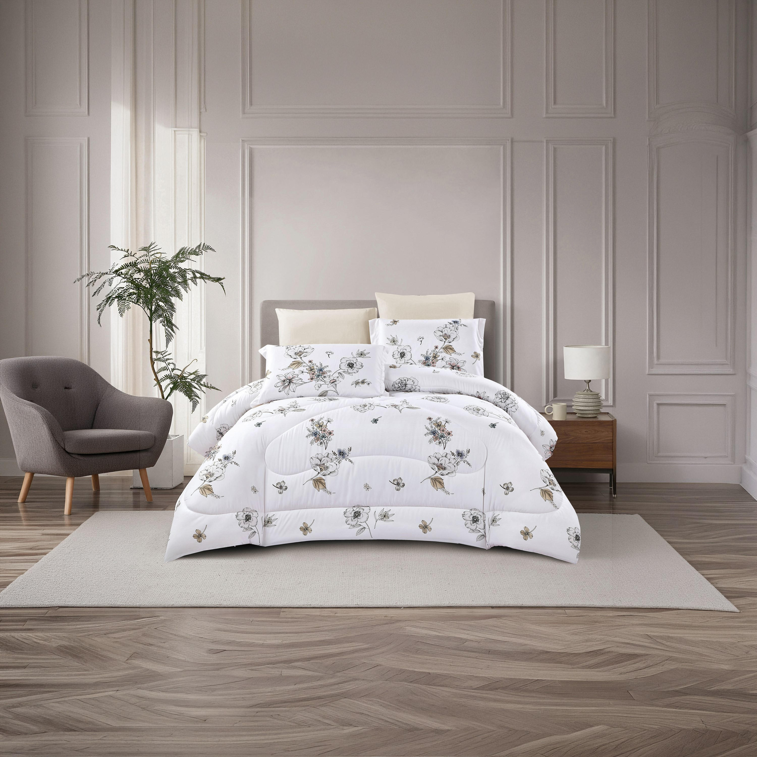 طقم لحاف قابل للعكس من 4 قطع بنقشة زهور من لايف ستايل كوين - 170 × 240 سم-household-bedding-comfortersandbedspreads-comforters-image-1