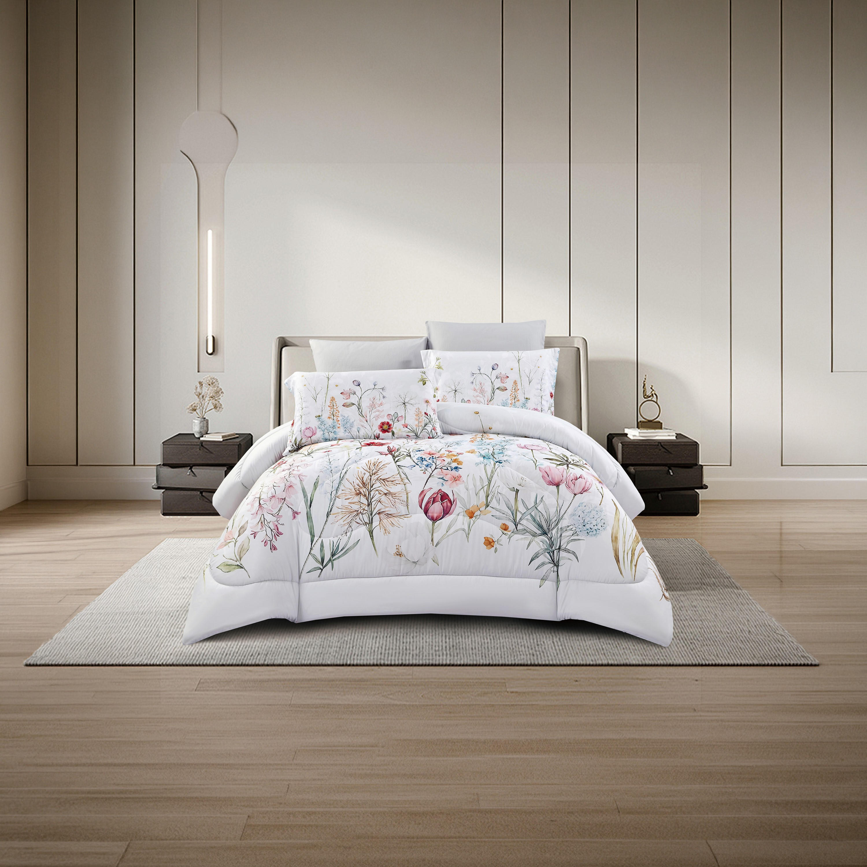 طقم لحاف قابل للعكس من 4 قطع بنقشة زهور من لايف ستايل كوين - 170 × 240 سم-household-bedding-comfortersandbedspreads-comforters-image-1