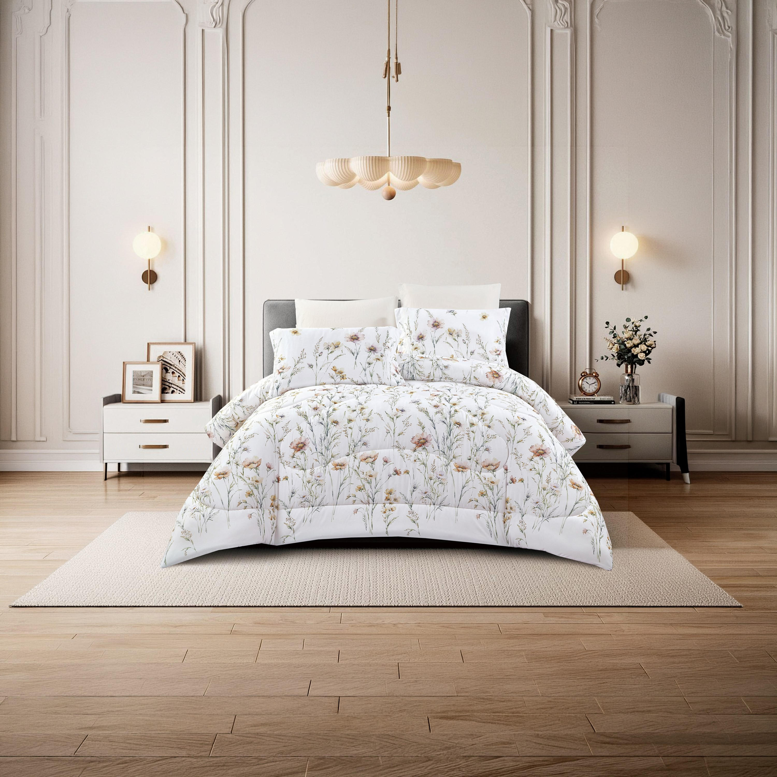 طقم لحاف قابل للعكس من 4 قطع بنقشة زهور من لايف ستايل كوين - 170 × 240 سم-household-bedding-comfortersandbedspreads-comforters-image-1