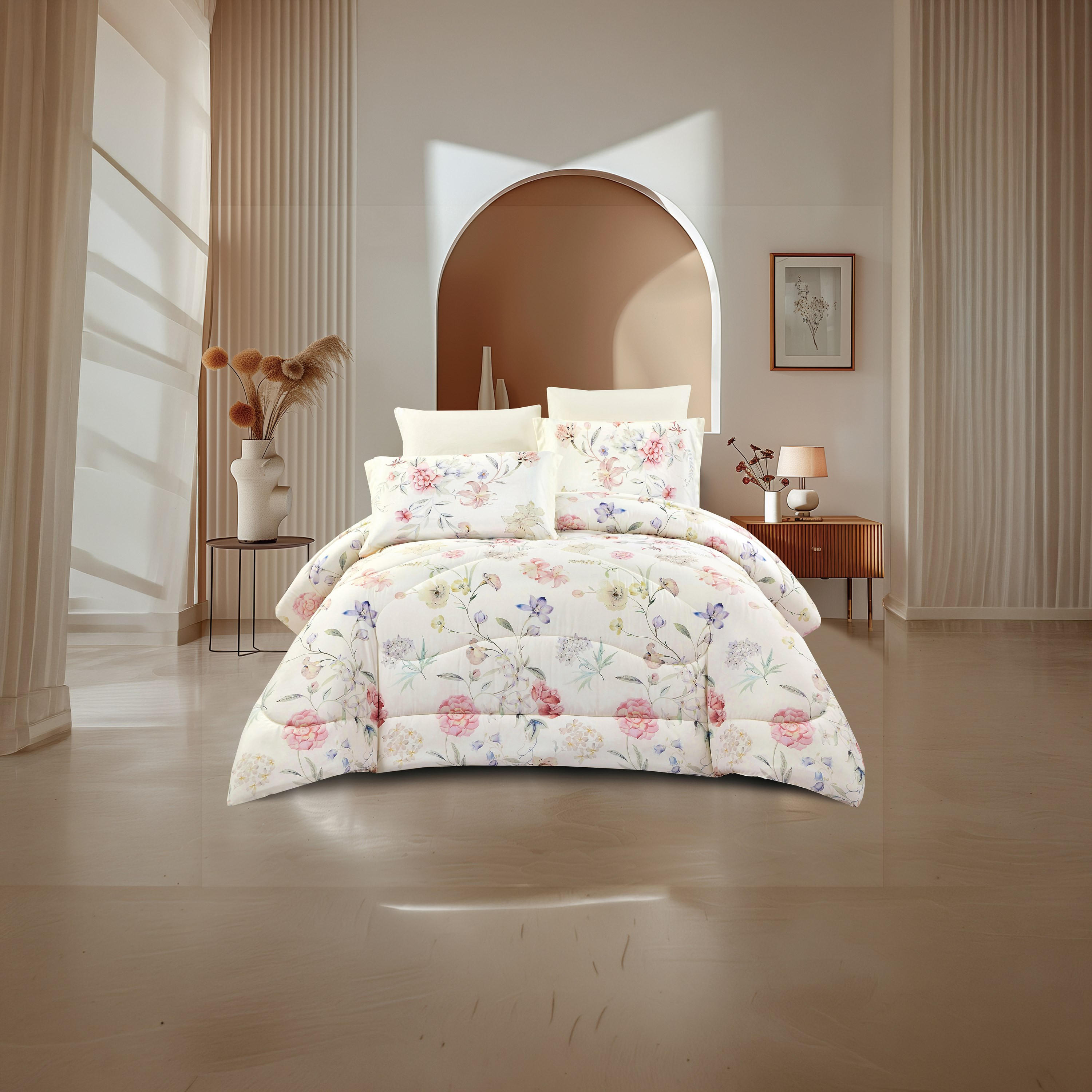 طقم لحاف قابل للعكس من 4 قطع بنقشة زهور من لايف ستايل كوين - 170 × 240 سم-household-bedding-comfortersandbedspreads-comforters-image-1