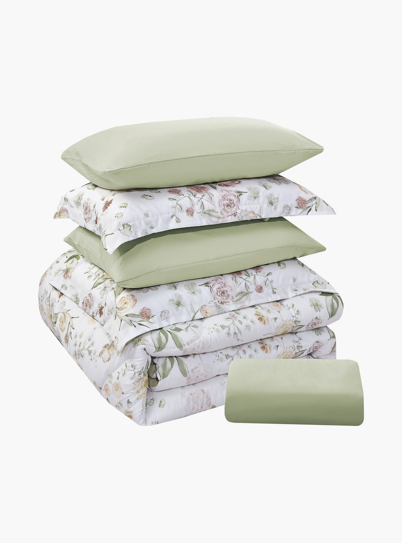 Lifestyle Queen Floral Print 4 Piece Reversible Comforter Set - 170x240cms-household-bedding-comfortersandbedspreads-comforters-image-7