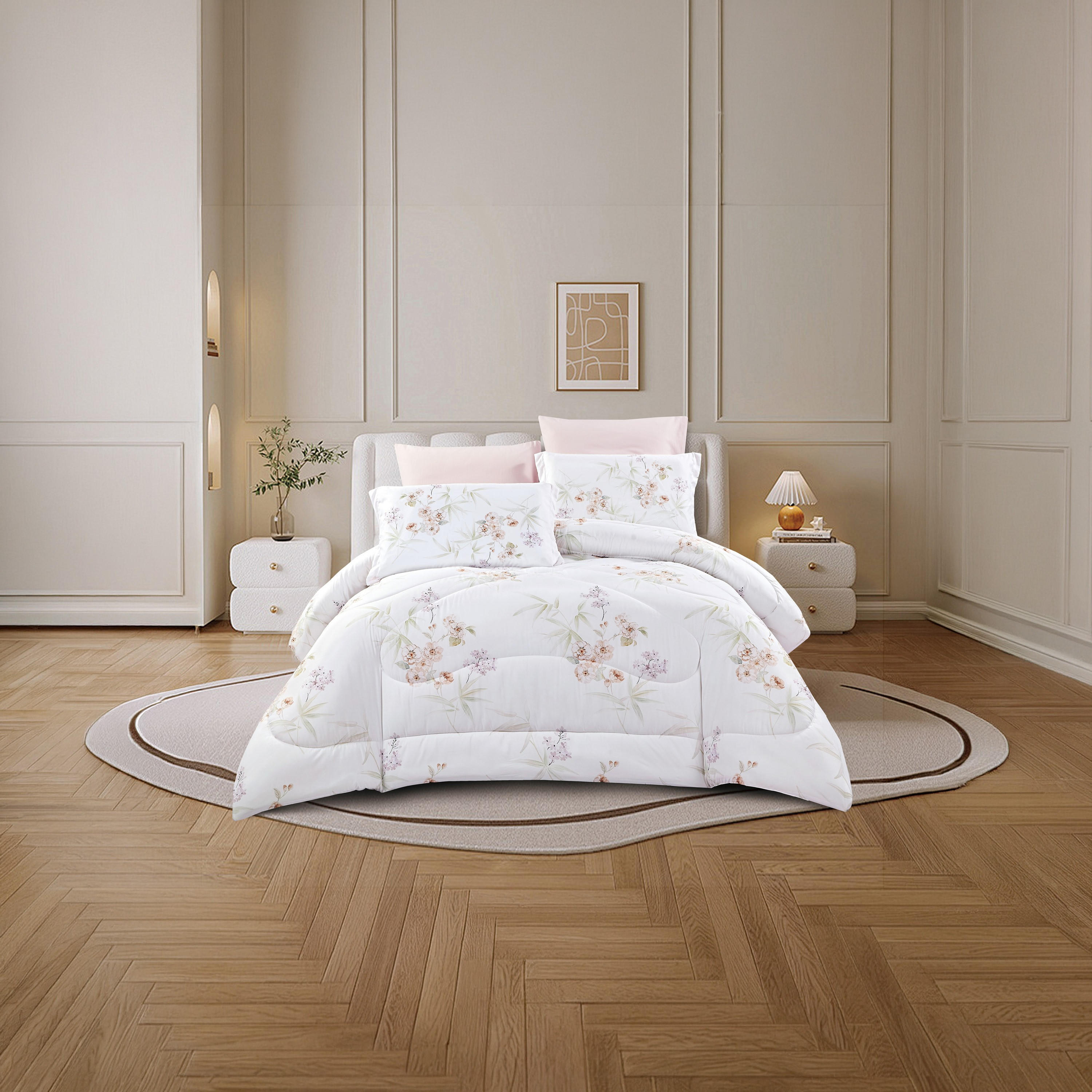 طقم لحاف قابل للعكس من 4 قطع بنقشة زهور من لايف ستايل كوين - 170 × 240 سم-household-bedding-comfortersandbedspreads-comforters-image-1