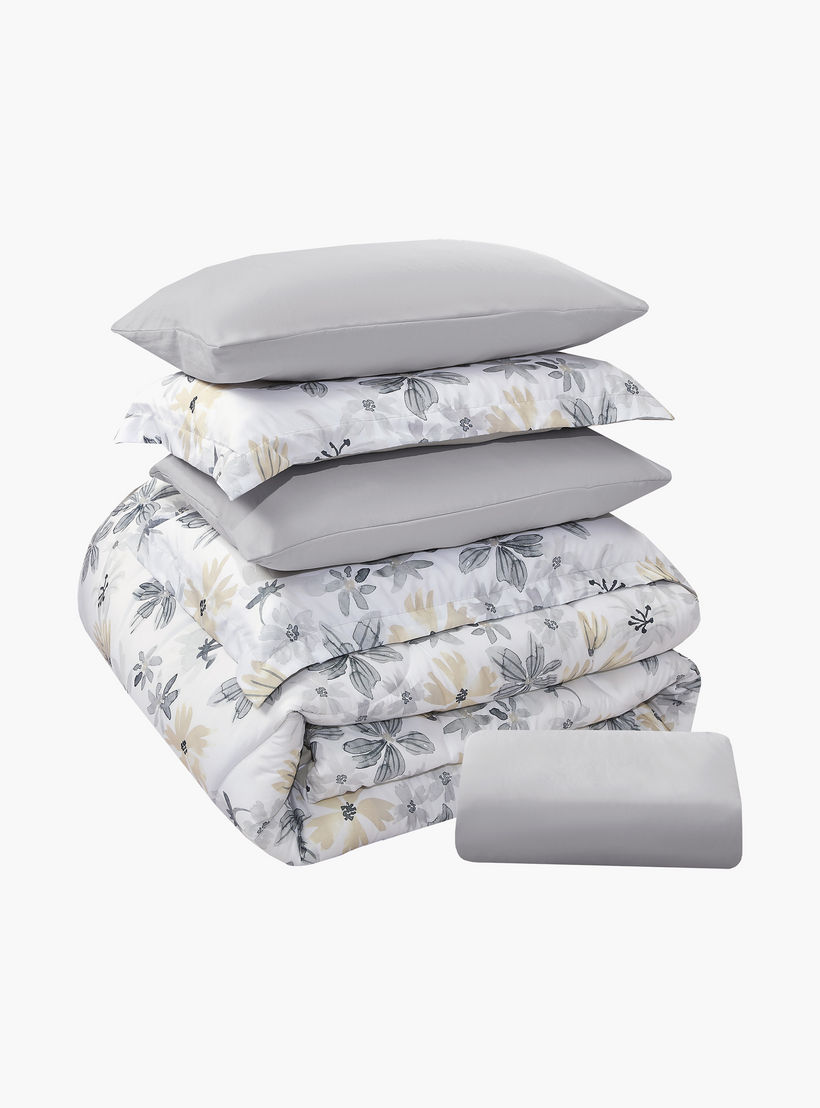 Lifestyle Queen Floral Print 4 Piece Reversible Comforter Set - 170x240cms-household-bedding-comfortersandbedspreads-comforters-image-7