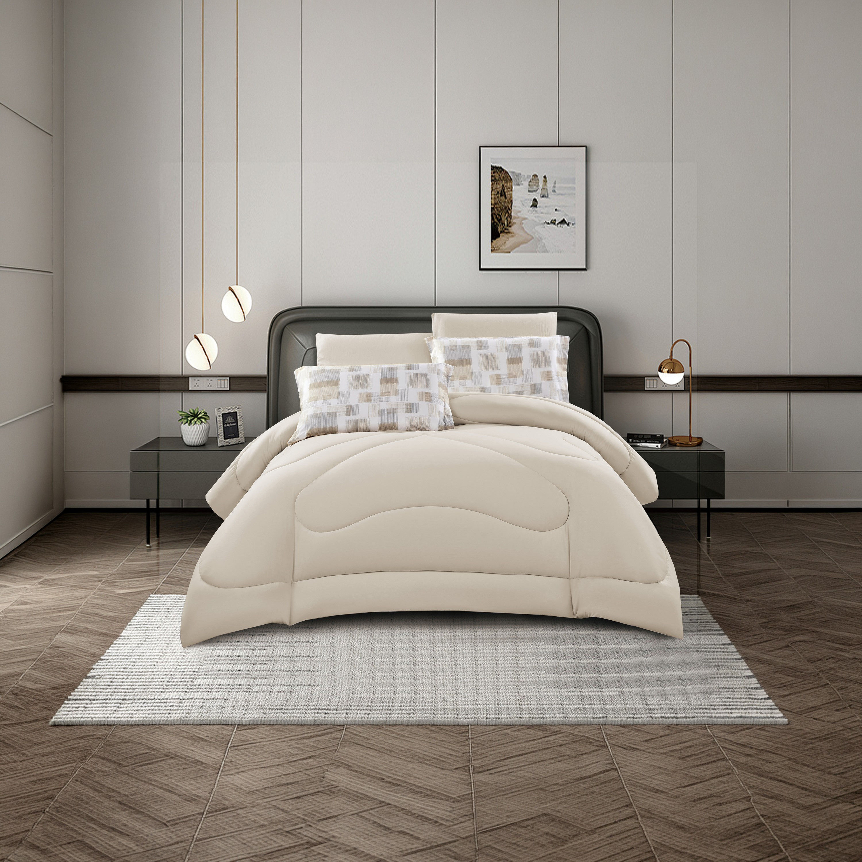 Lifestyle Queen Geometric 4 Piece Reversible Comforter Set -170x240cms-household-bedding-comfortersandbedspreads-comforters-image-9