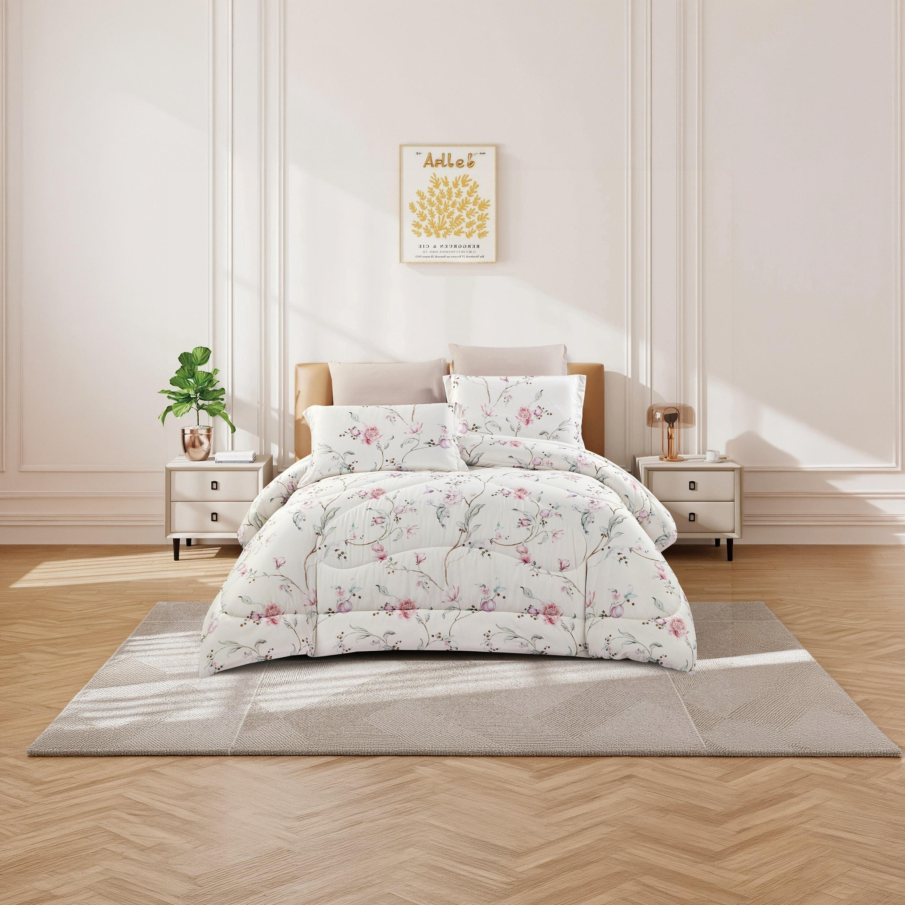 طقم لحاف قابل للعكس من 4 قطع بنقشة زهور من لايف ستايل كوين - 170 × 240 سم-household-bedding-comfortersandbedspreads-comforters-image-1