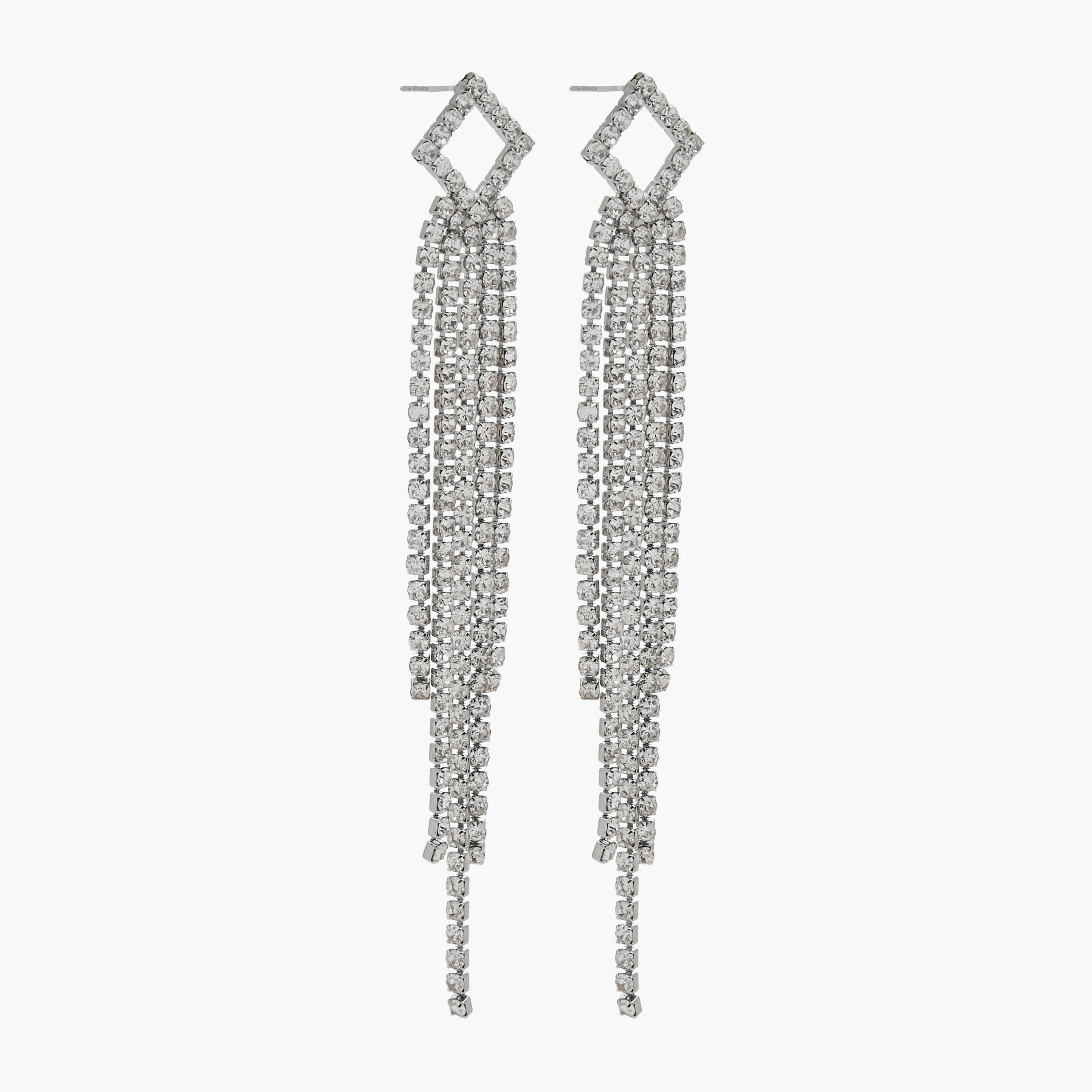 Silver Tone Embellished Dangling Earrings with Pushback Closure-women-watchesandjewellery-jewellery-earrings-image-2