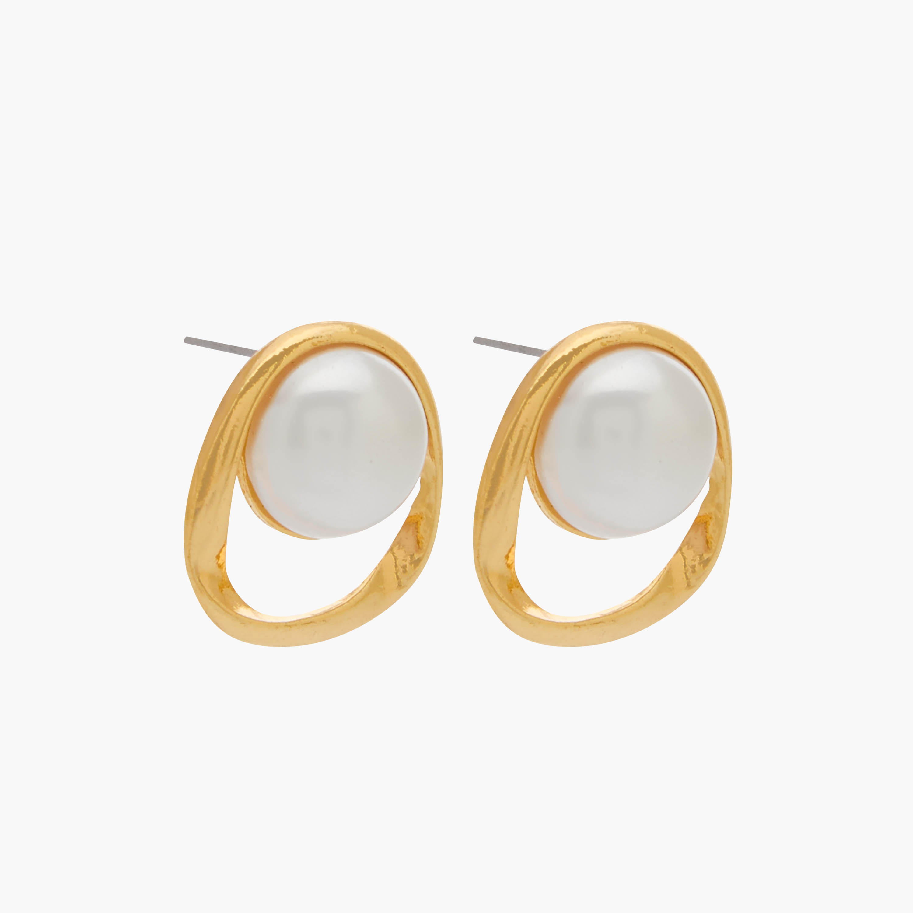 Gold Tone Pearl Stud Earrings with Pushback Closure-women-watchesandjewellery-jewellery-earrings-image-2