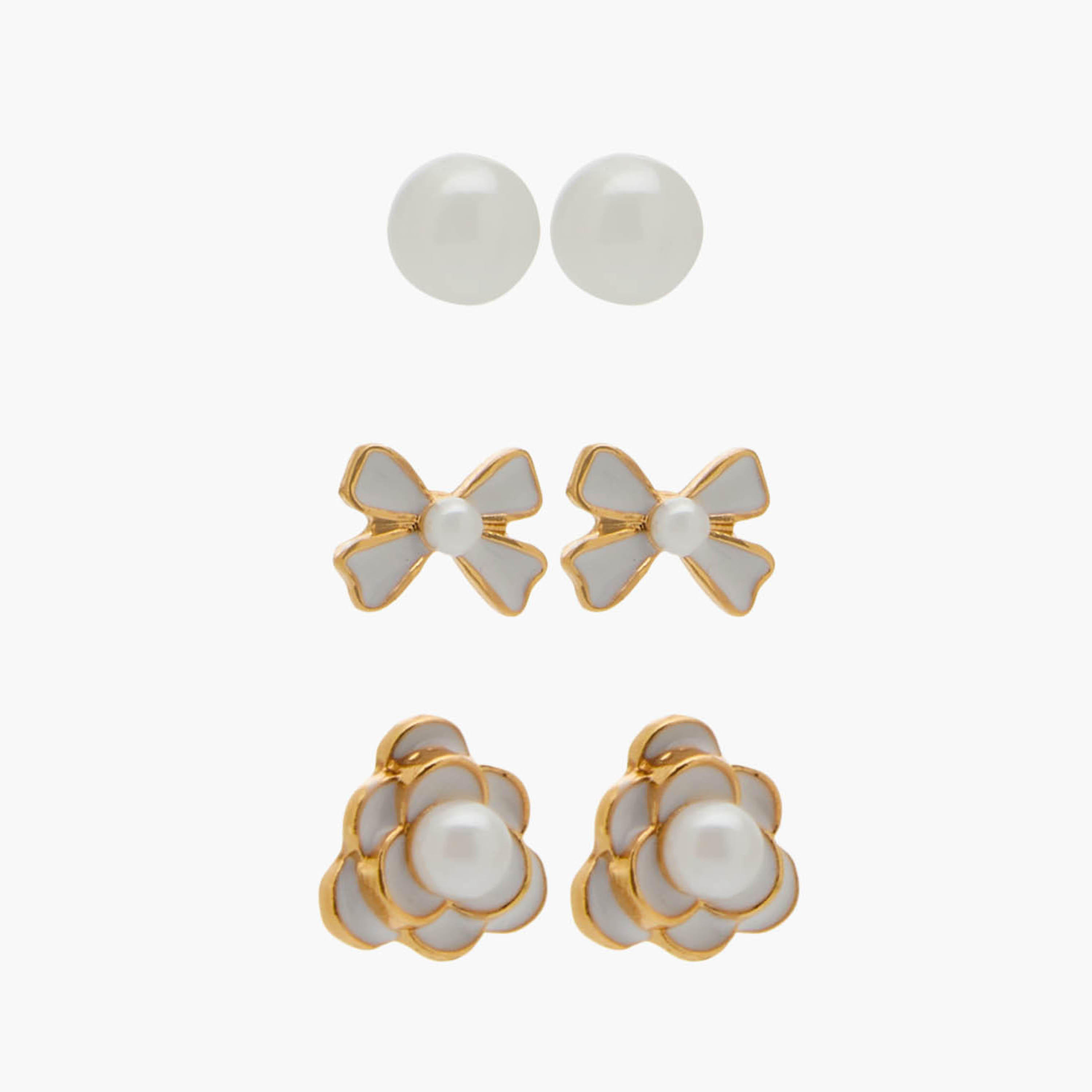 Set of 3 - Gold Tone Stud Earrings with Pushback Closure-women-watchesandjewellery-jewellery-earrings-image-1