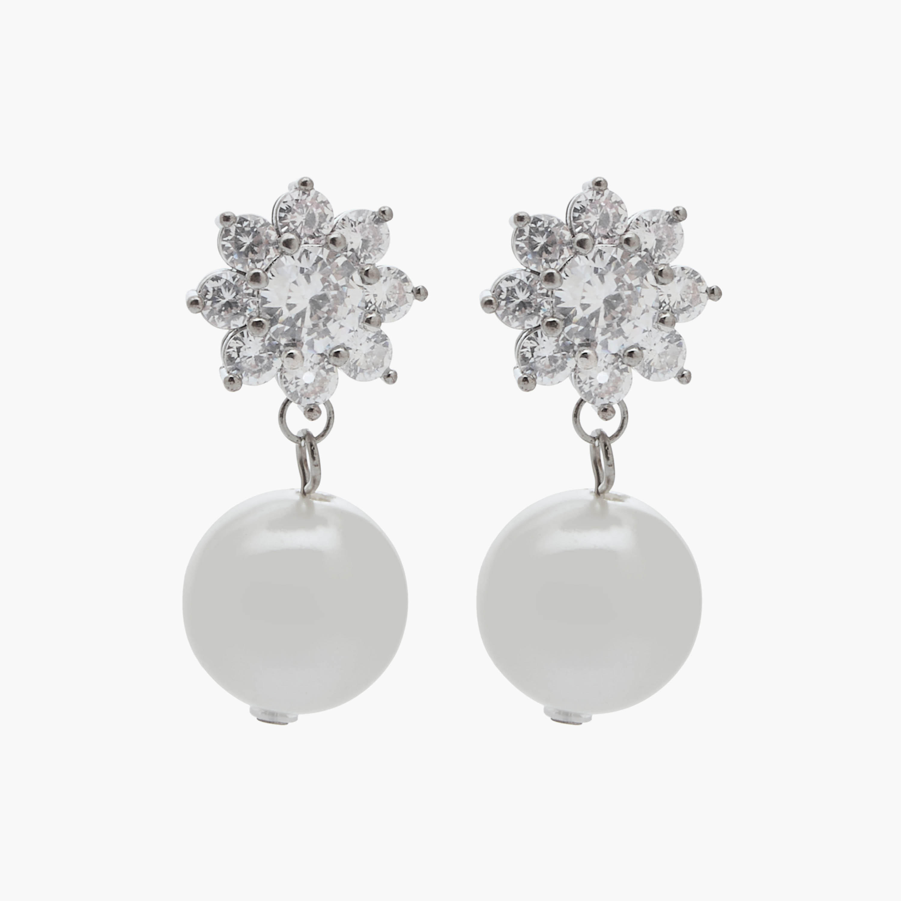 Silver Tone Embellished Pearl Drop Earrings with Pushback Closure-women-watchesandjewellery-jewellery-earrings-image-1