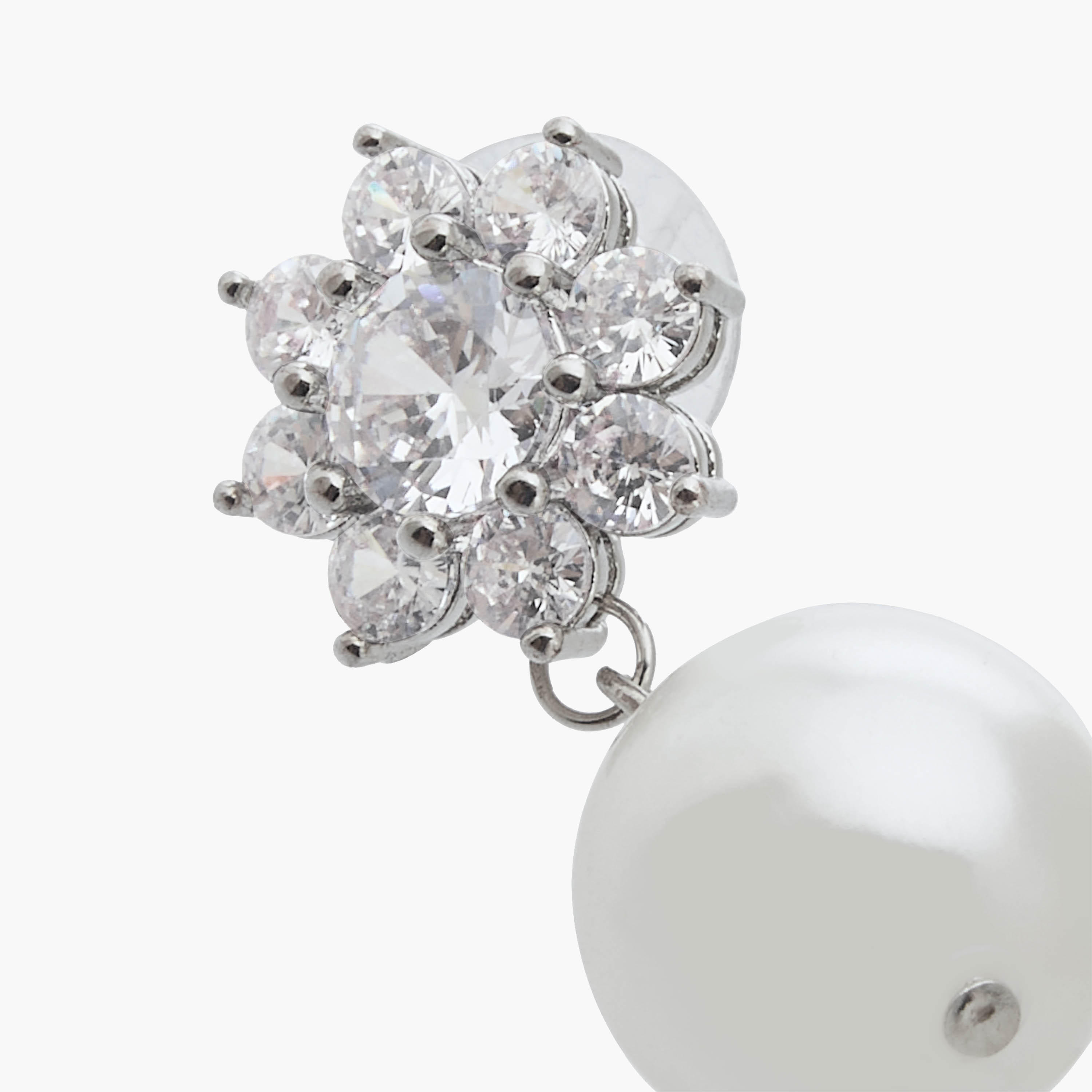 Silver Tone Embellished Pearl Drop Earrings with Pushback Closure-women-watchesandjewellery-jewellery-earrings-image-3