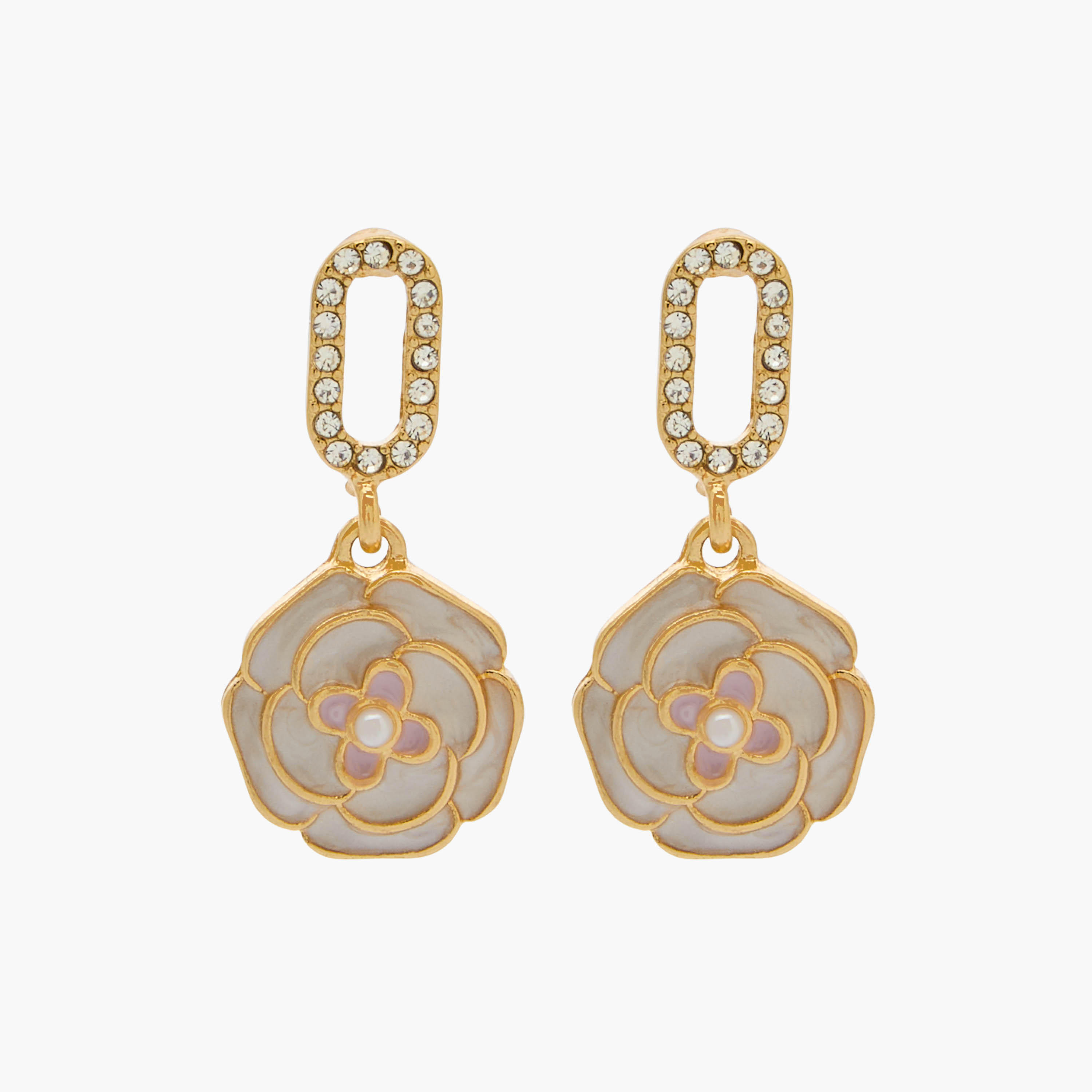 Gold Tone Stone Embellished Drop Earrings with Pushback Closure-women-watchesandjewellery-jewellery-earrings-image-1