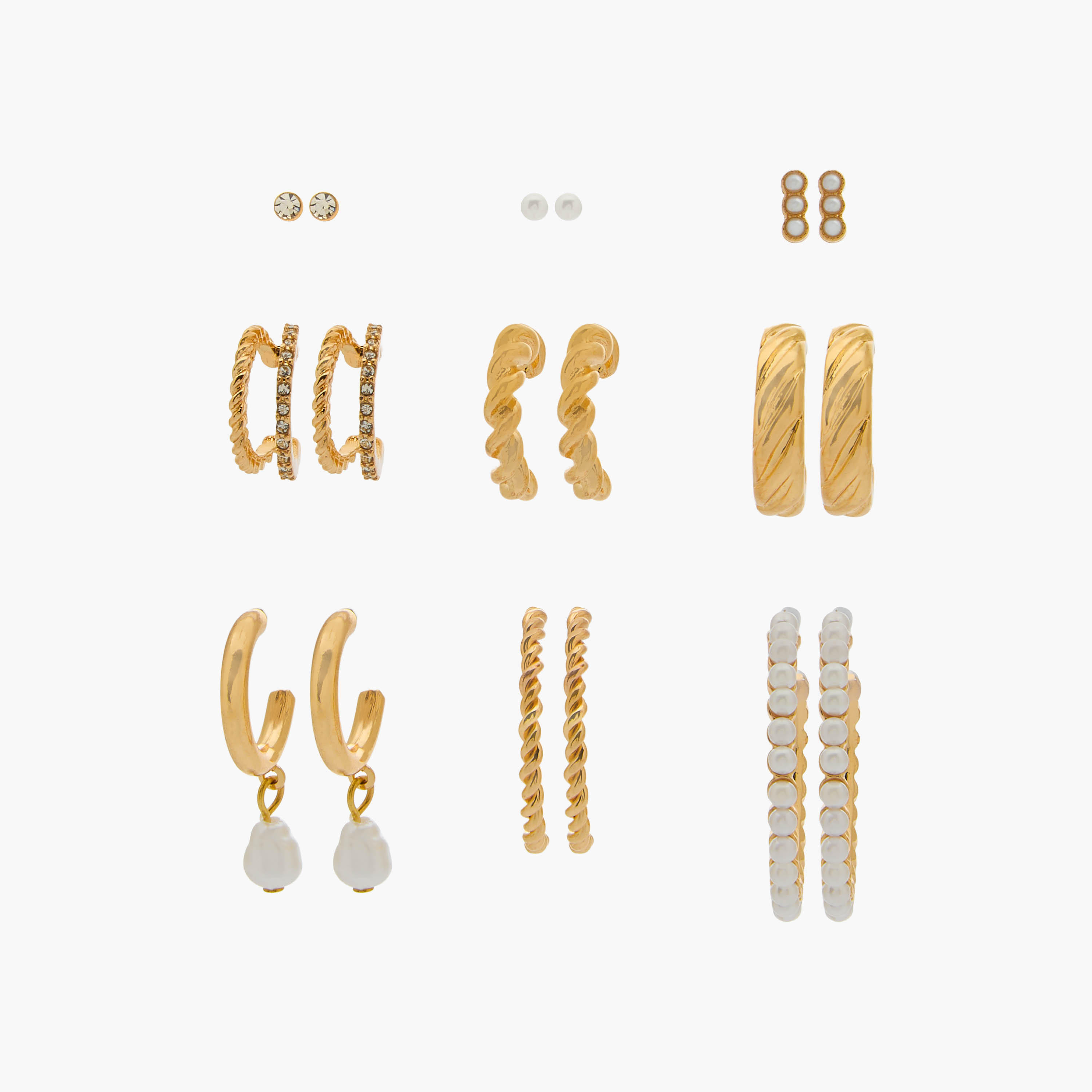 Pack of 9 Gold Tone Assorted Earrings with Pushback Closure-women-watchesandjewellery-jewellery-earrings-image-1