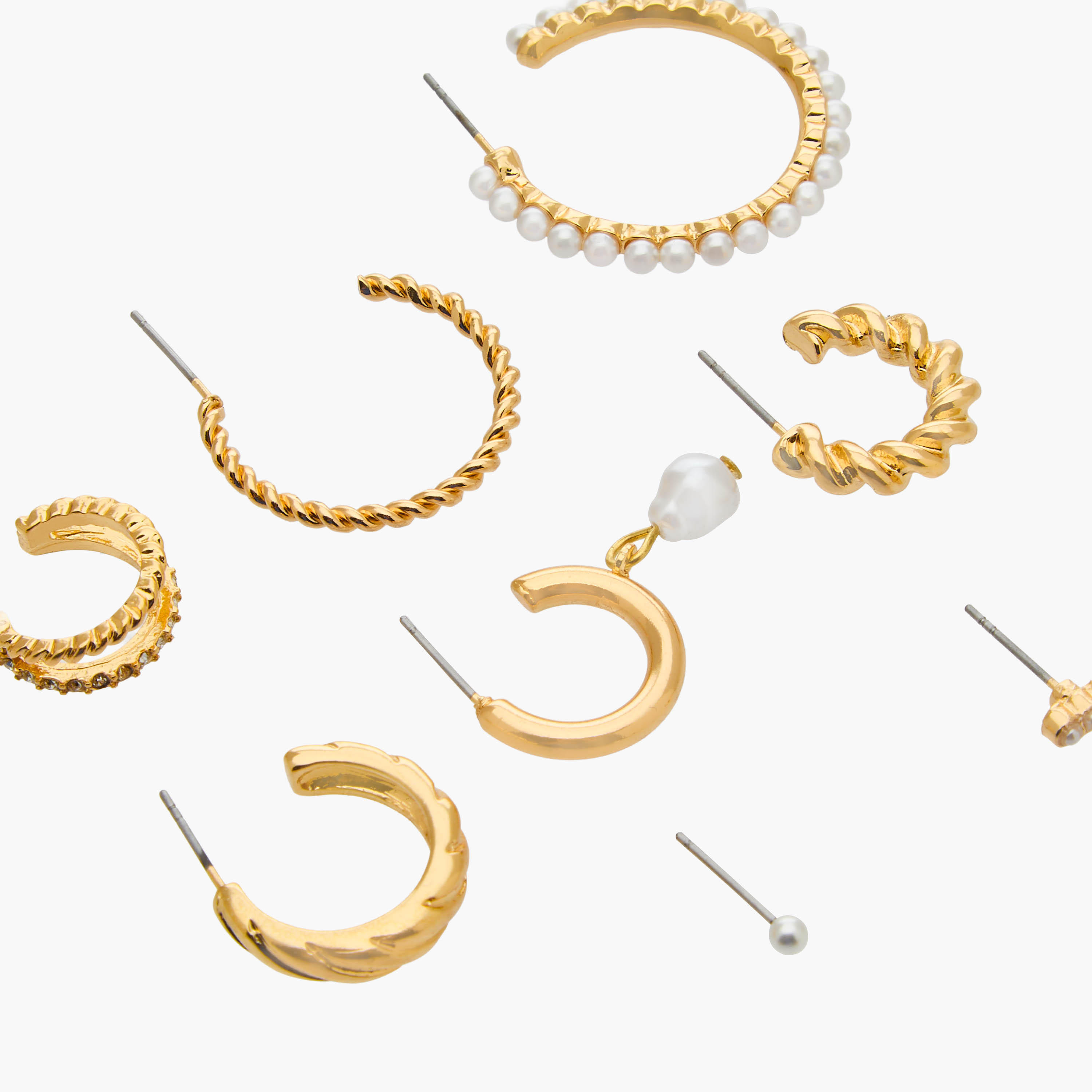 Pack of 9 Gold Tone Assorted Earrings with Pushback Closure-women-watchesandjewellery-jewellery-earrings-image-3