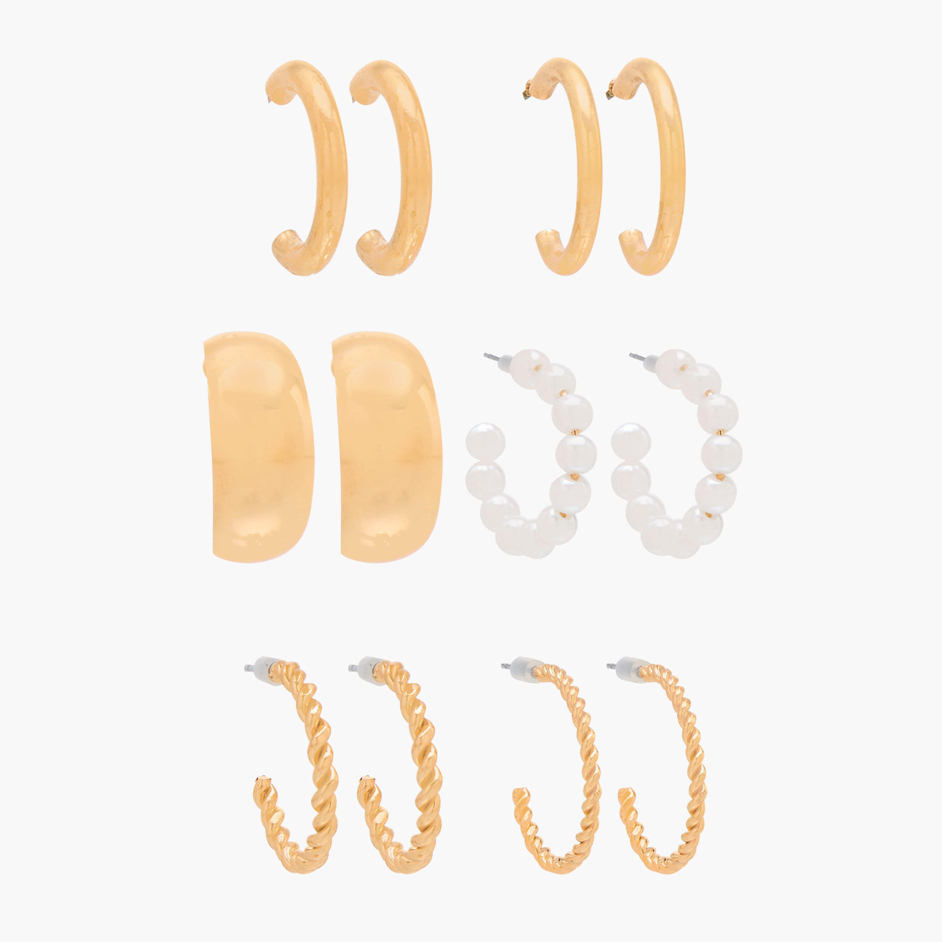 Pack of 6 Gold Tone Hoop Earrings with Pushback Closure-women-watchesandjewellery-jewellery-earrings-image-1