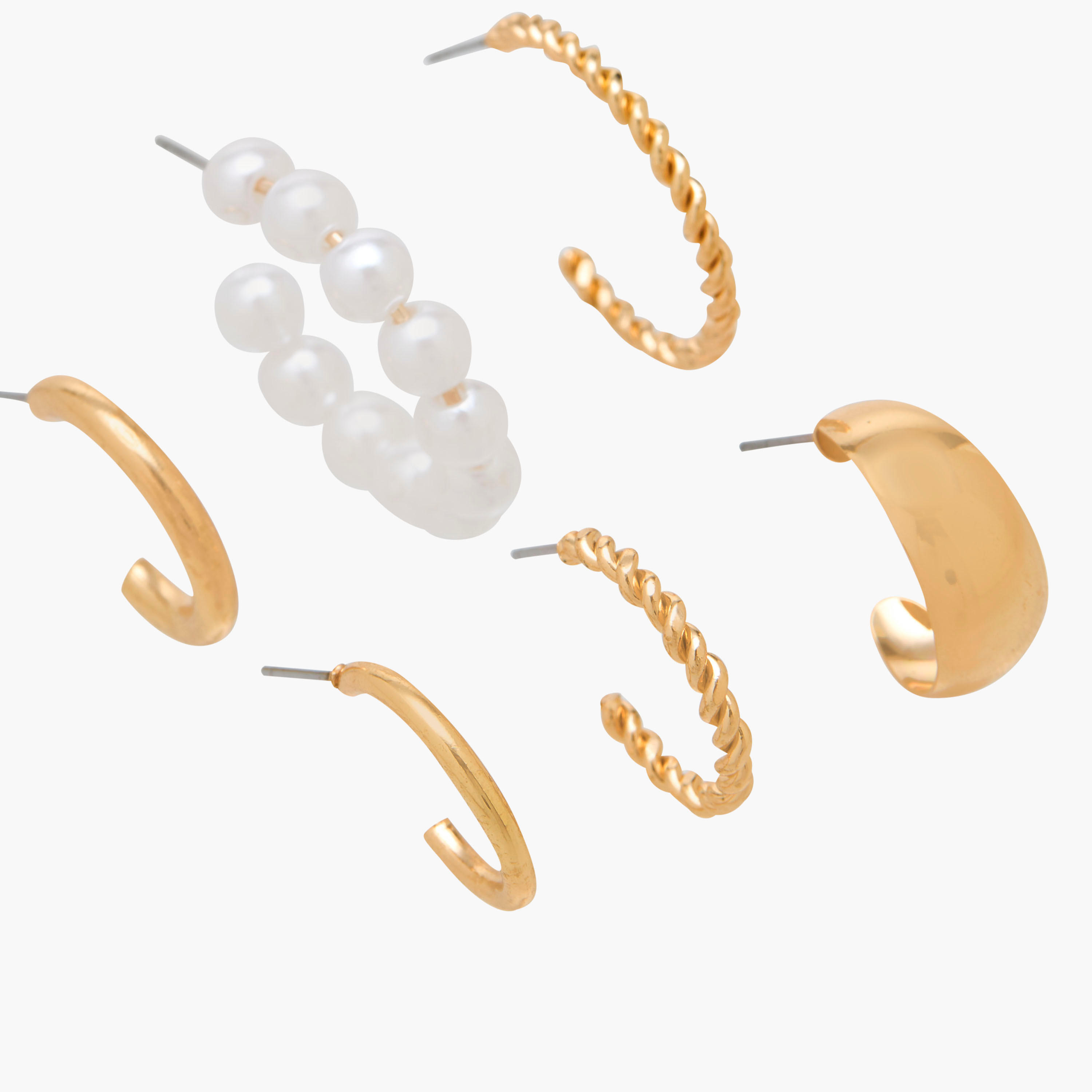 طقم حلقان طوق بلون ذهبي بمكبس إغلاق خلفي 6 قطع-women-watchesandjewellery-jewellery-earrings-image-3