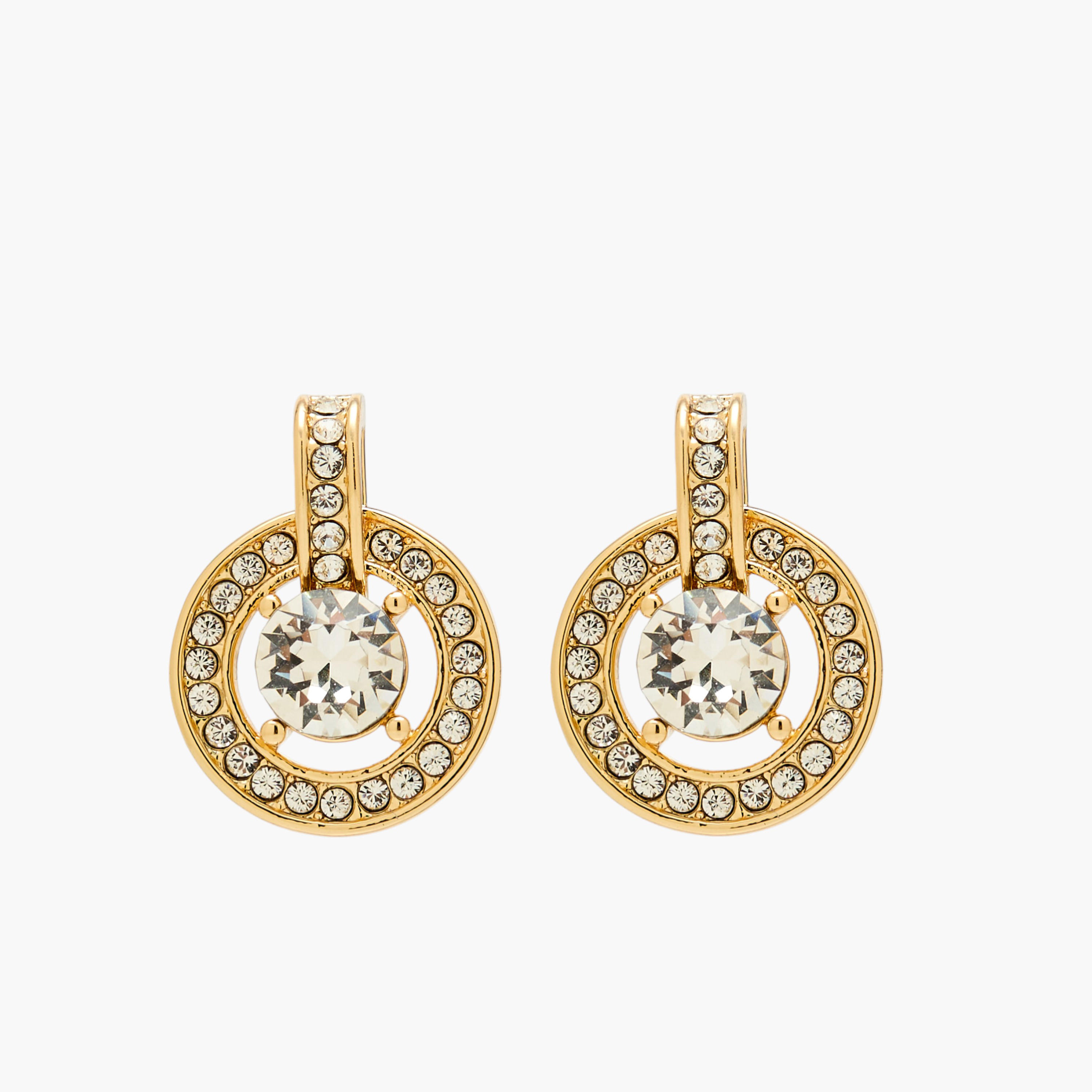 Gold Tone Swarovski Stone Embellished Earrings with Pushback Closure-women-watchesandjewellery-jewellery-earrings-image-1
