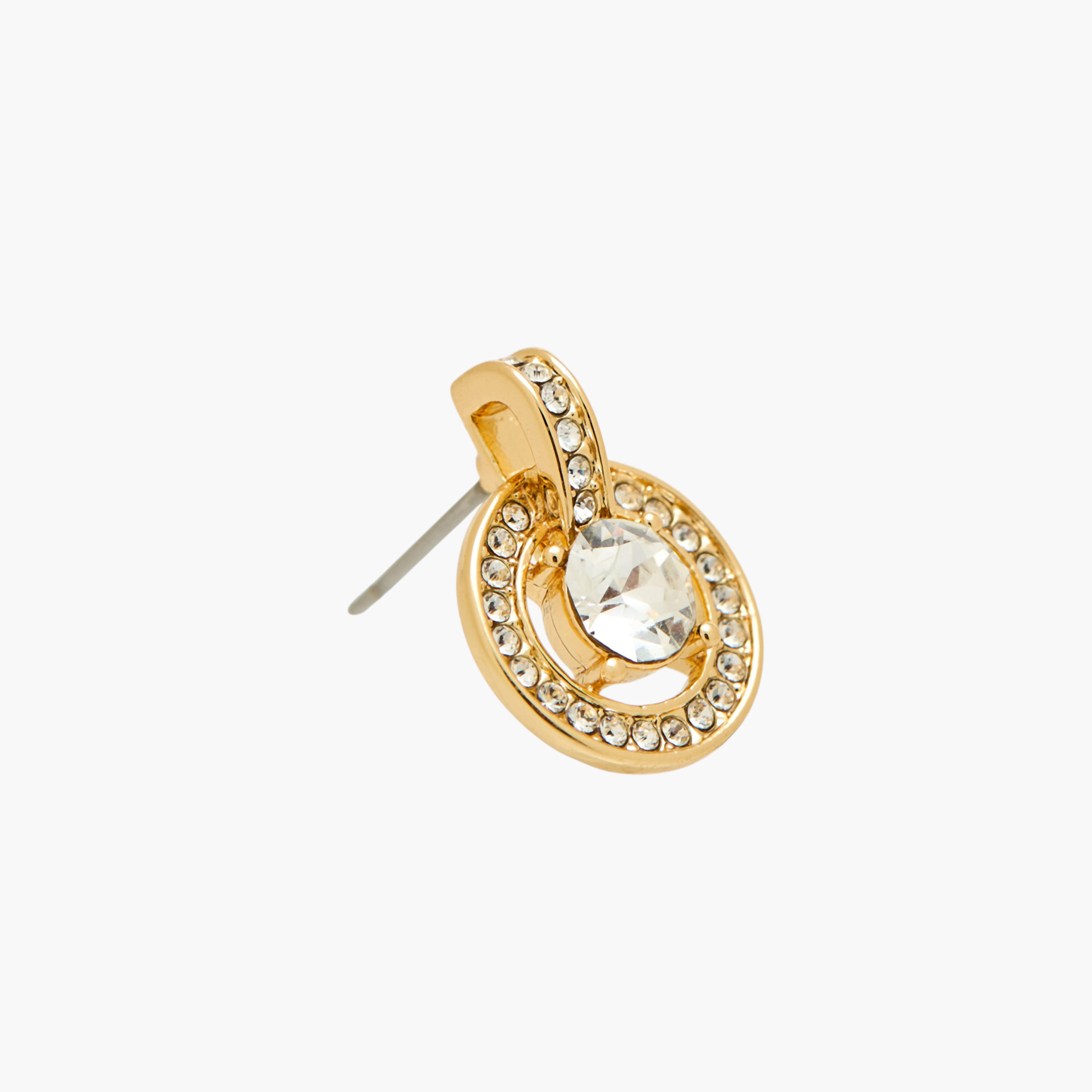 Gold Tone Swarovski Stone Embellished Earrings with Pushback Closure-women-watchesandjewellery-jewellery-earrings-image-3