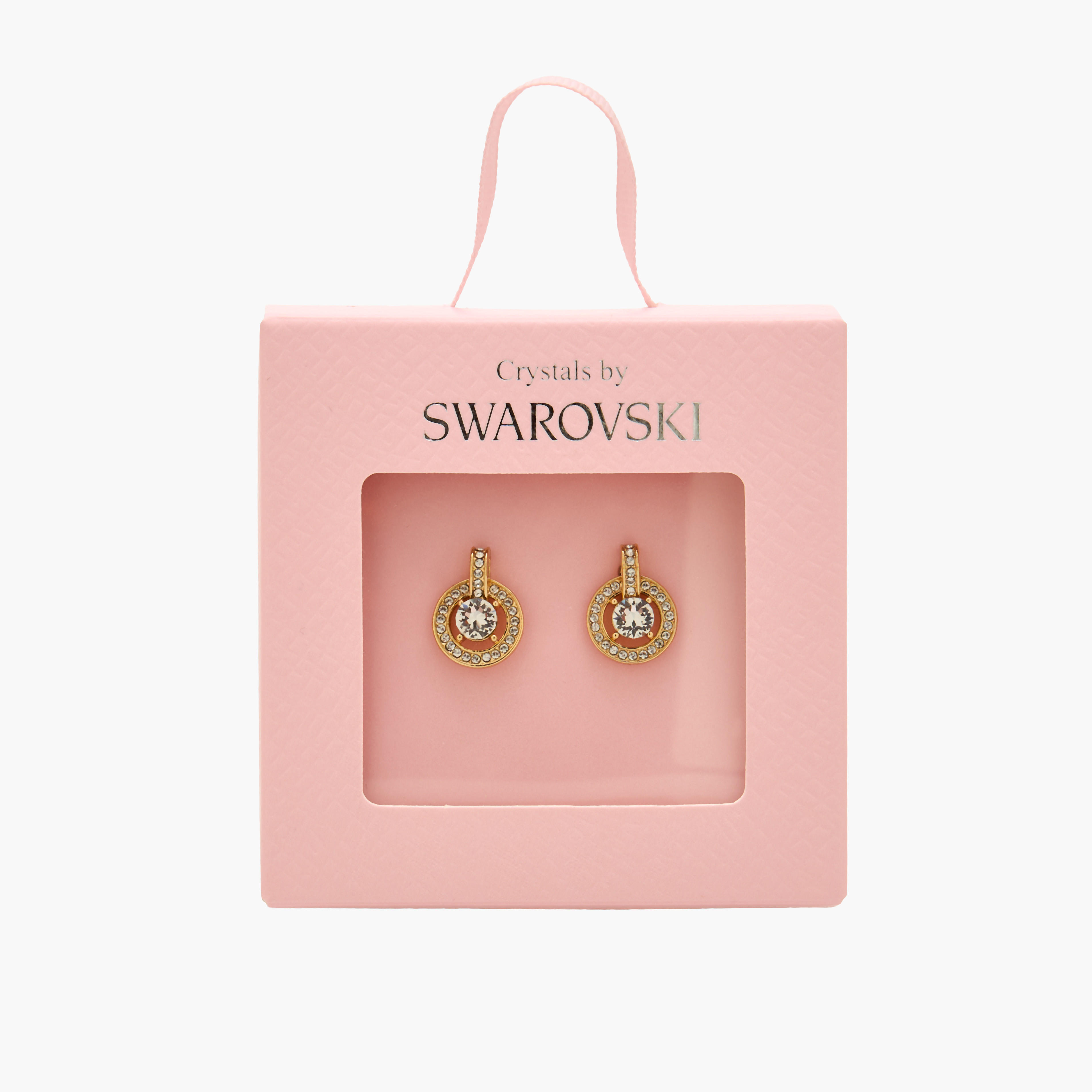 Gold Tone Swarovski Stone Embellished Earrings with Pushback Closure-women-watchesandjewellery-jewellery-earrings-image-5