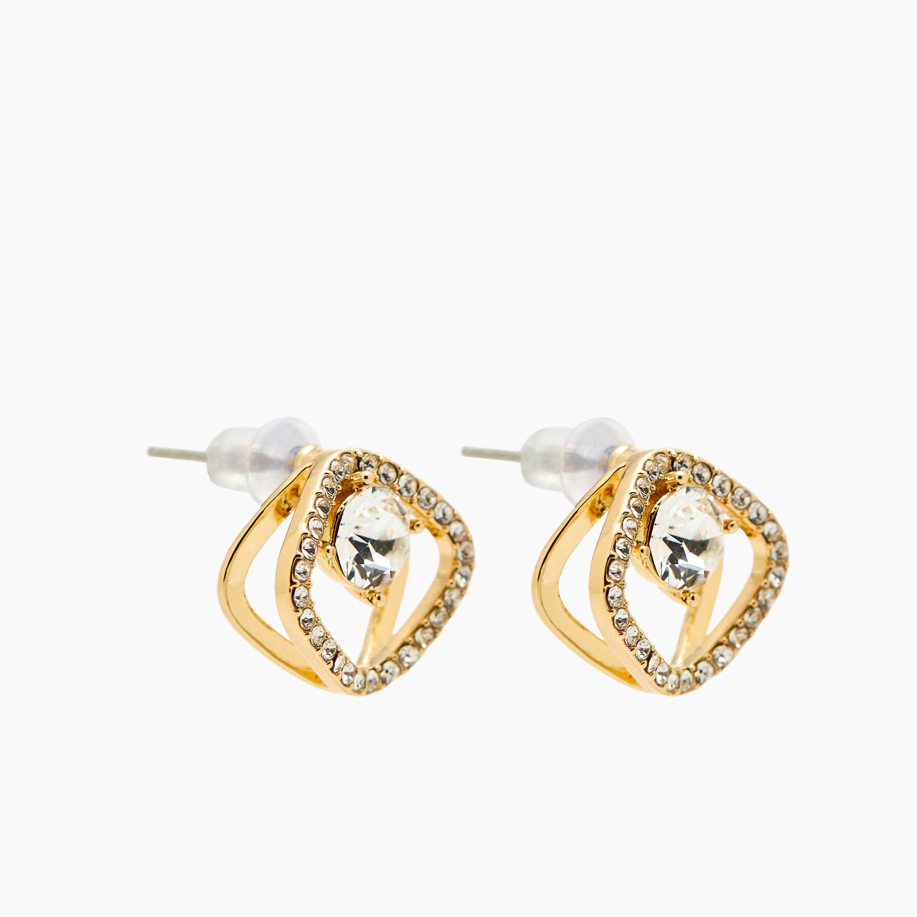 Gold Tone Swarovski Stone Embellished Stud Earrings with Pushback Closure-women-watchesandjewellery-jewellery-earrings-image-2