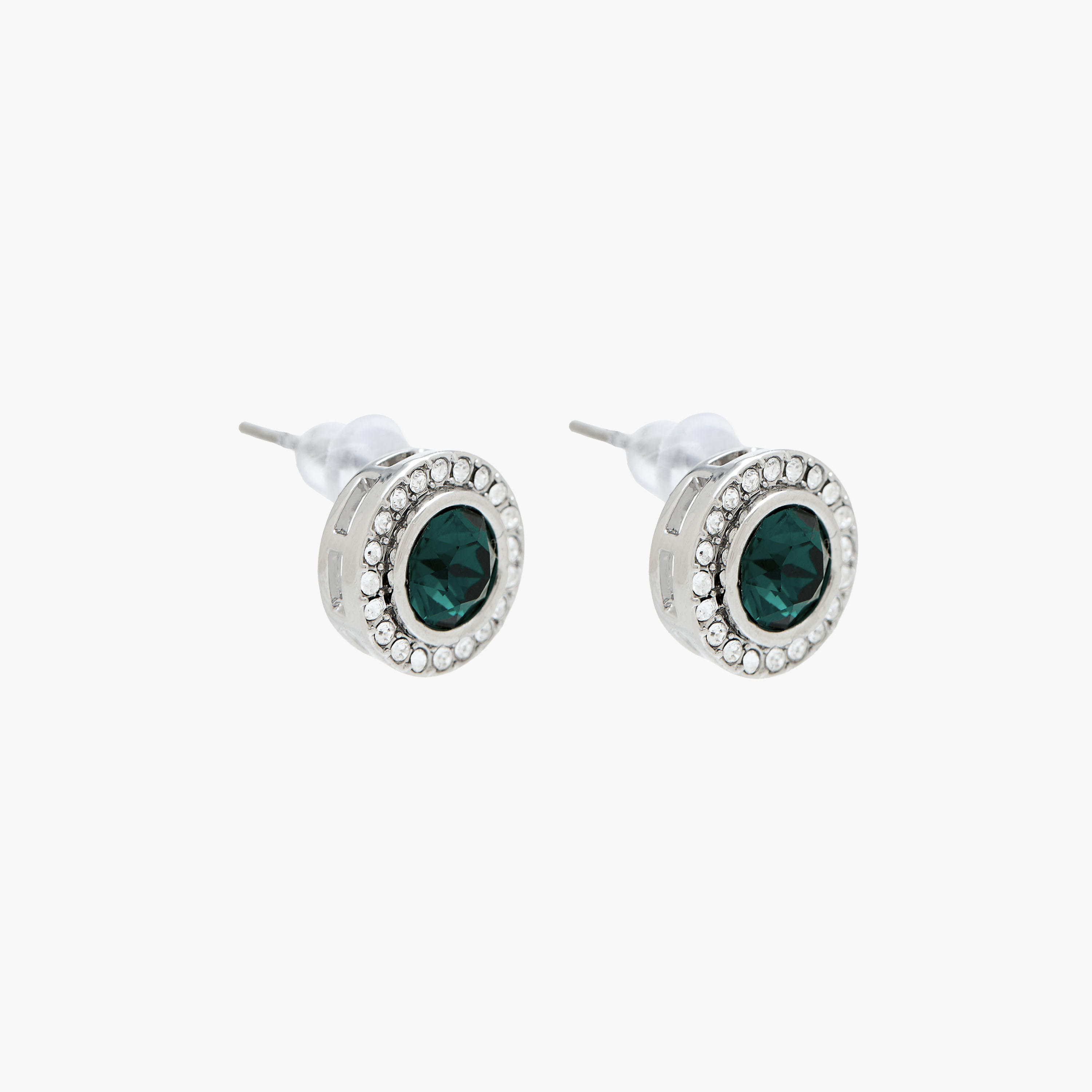 Silver Tone Swarovski Stone Embellished Earrings with Pushback Closure-women-watchesandjewellery-jewellery-earrings-image-2