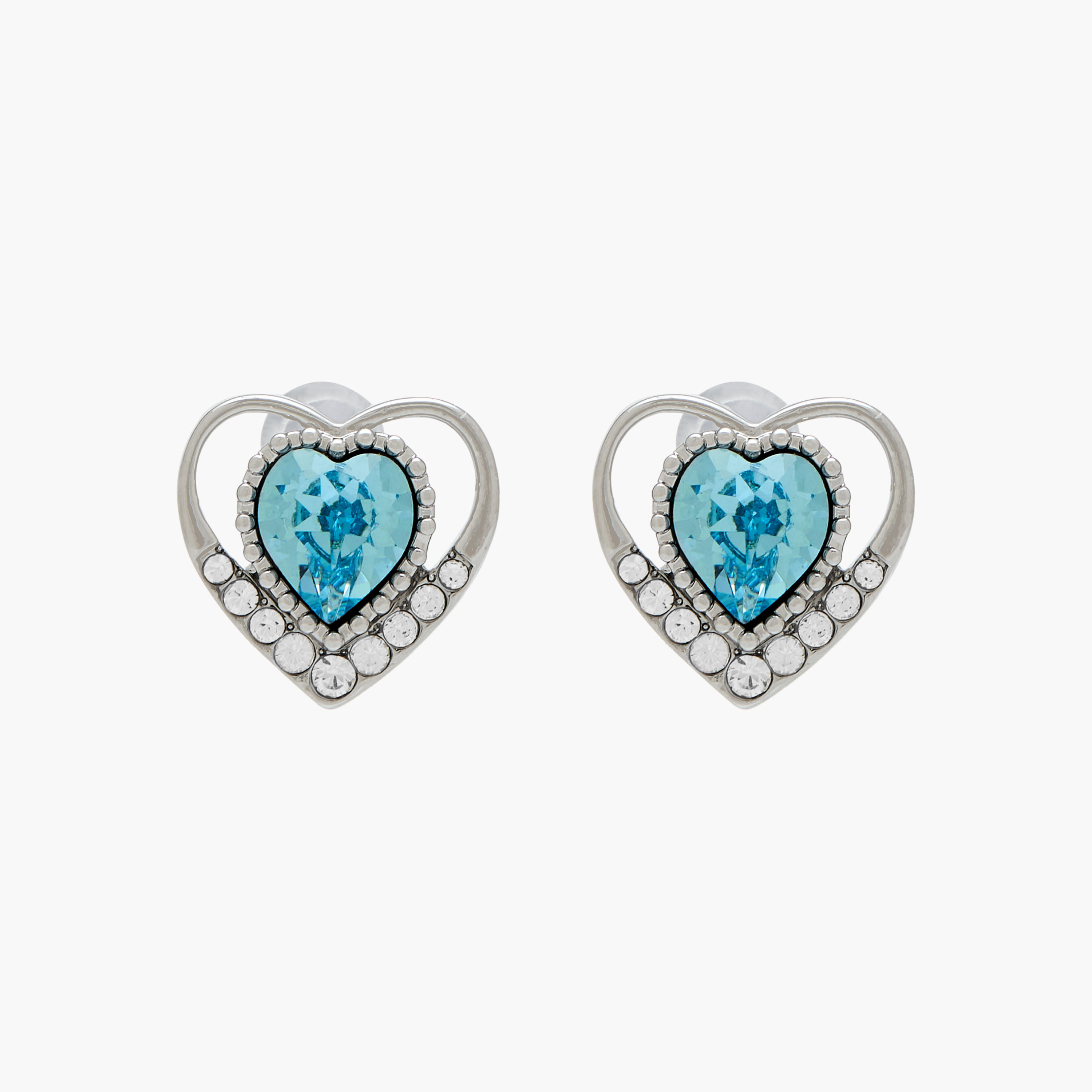 Silver Tone Swarovski Stone Embellished Stud Earrings with Pushback Closure-women-watchesandjewellery-jewellery-earrings-image-1
