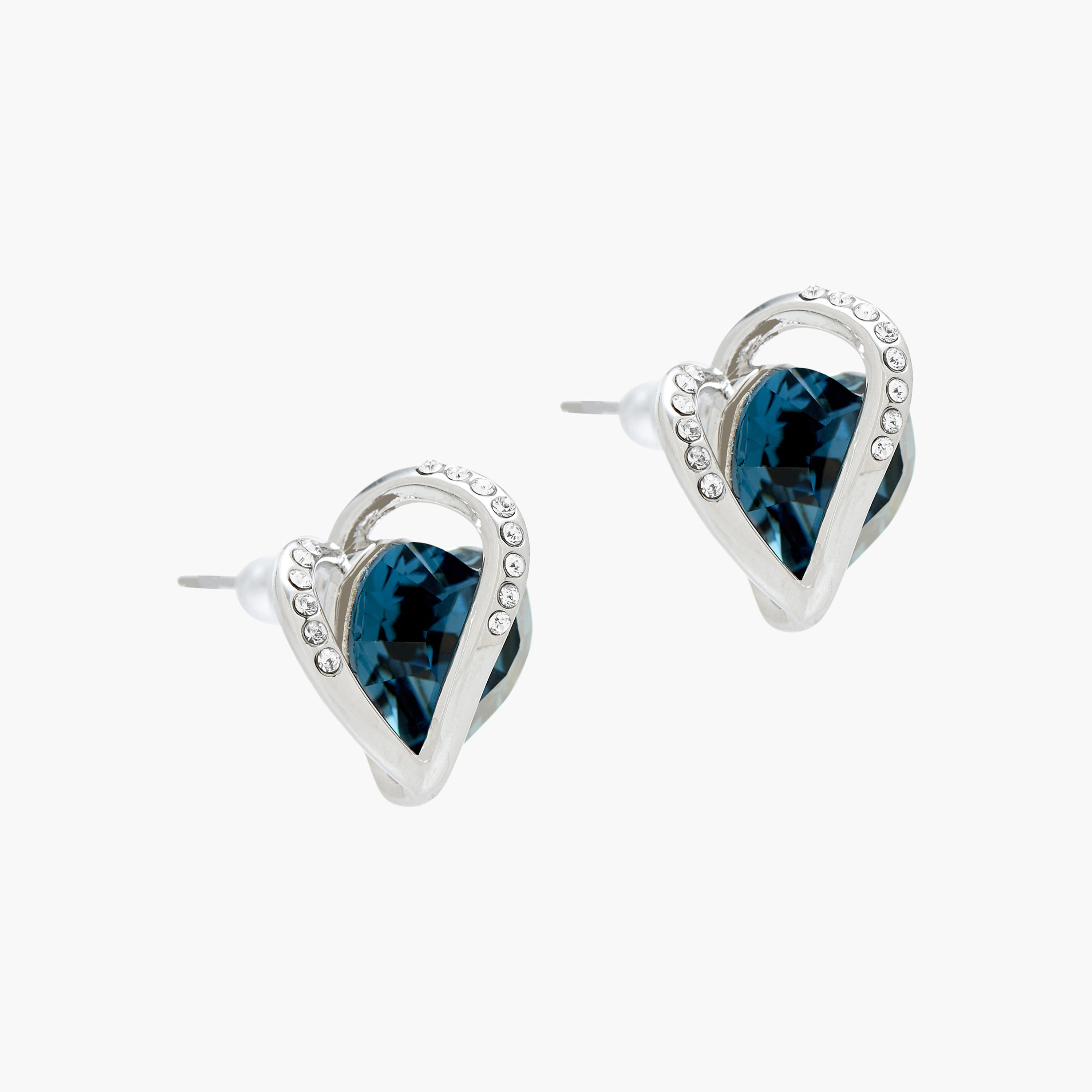 Silver Tone Swarovski Stone Embellished Stud Earrings with Pushback Closure-women-watchesandjewellery-jewellery-earrings-image-2