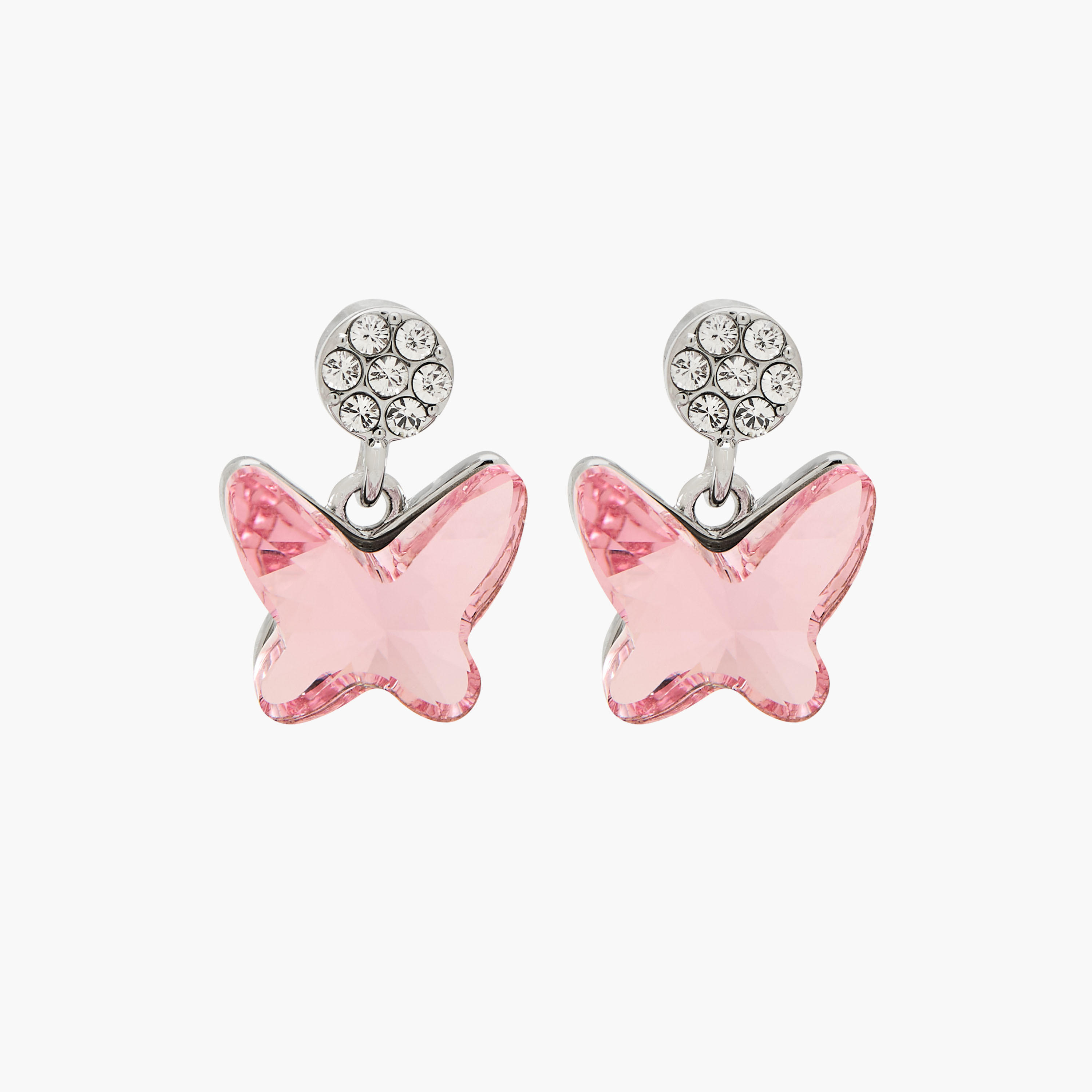 Silver Tone Swarovski Stone Embellished Butterfly Earrings with Pushback Closure-women-watchesandjewellery-jewellery-earrings-image-1