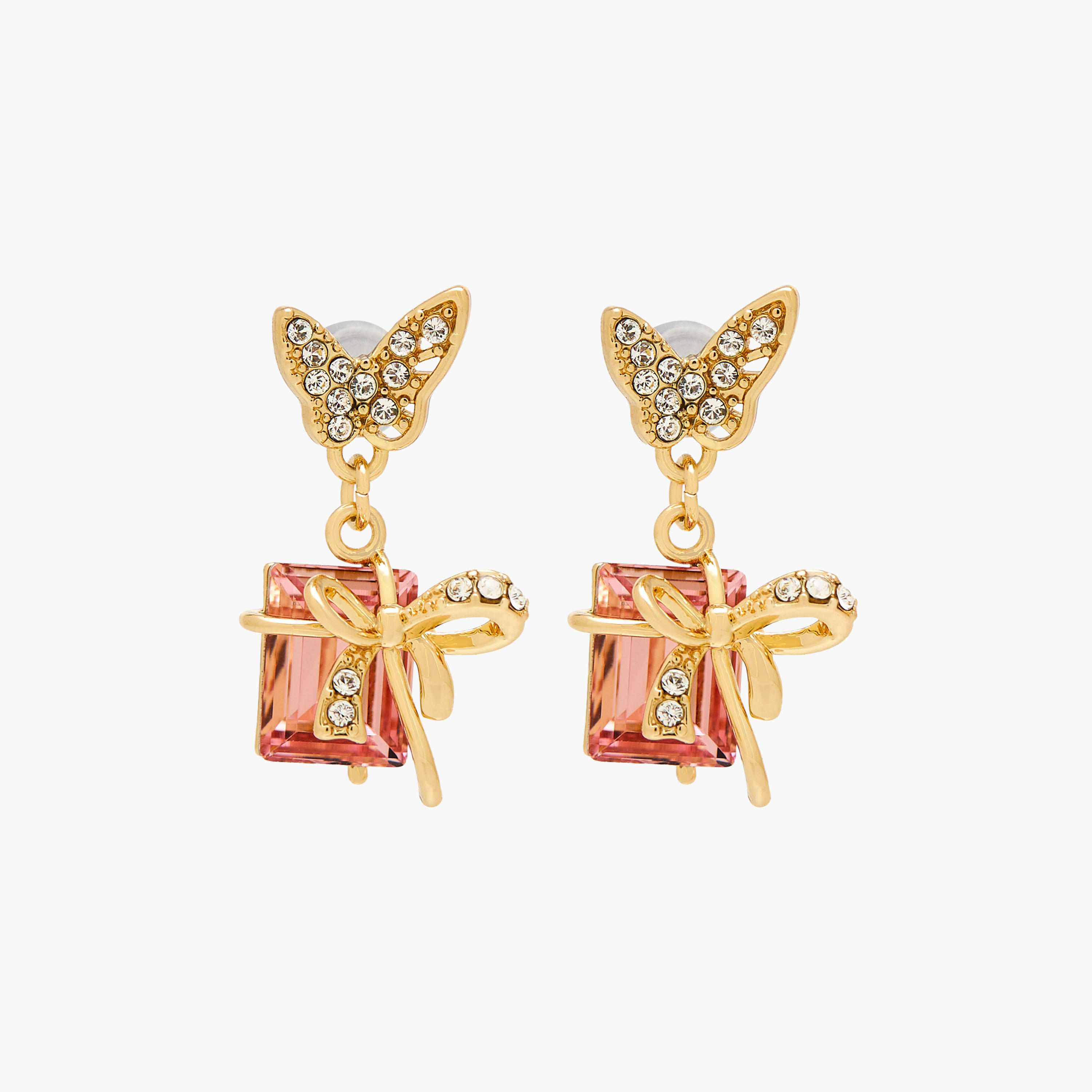 Gold Tone Swarovski Stone Embellished Dangling Earrings with Pushback Closure-women-watchesandjewellery-jewellery-earrings-image-1