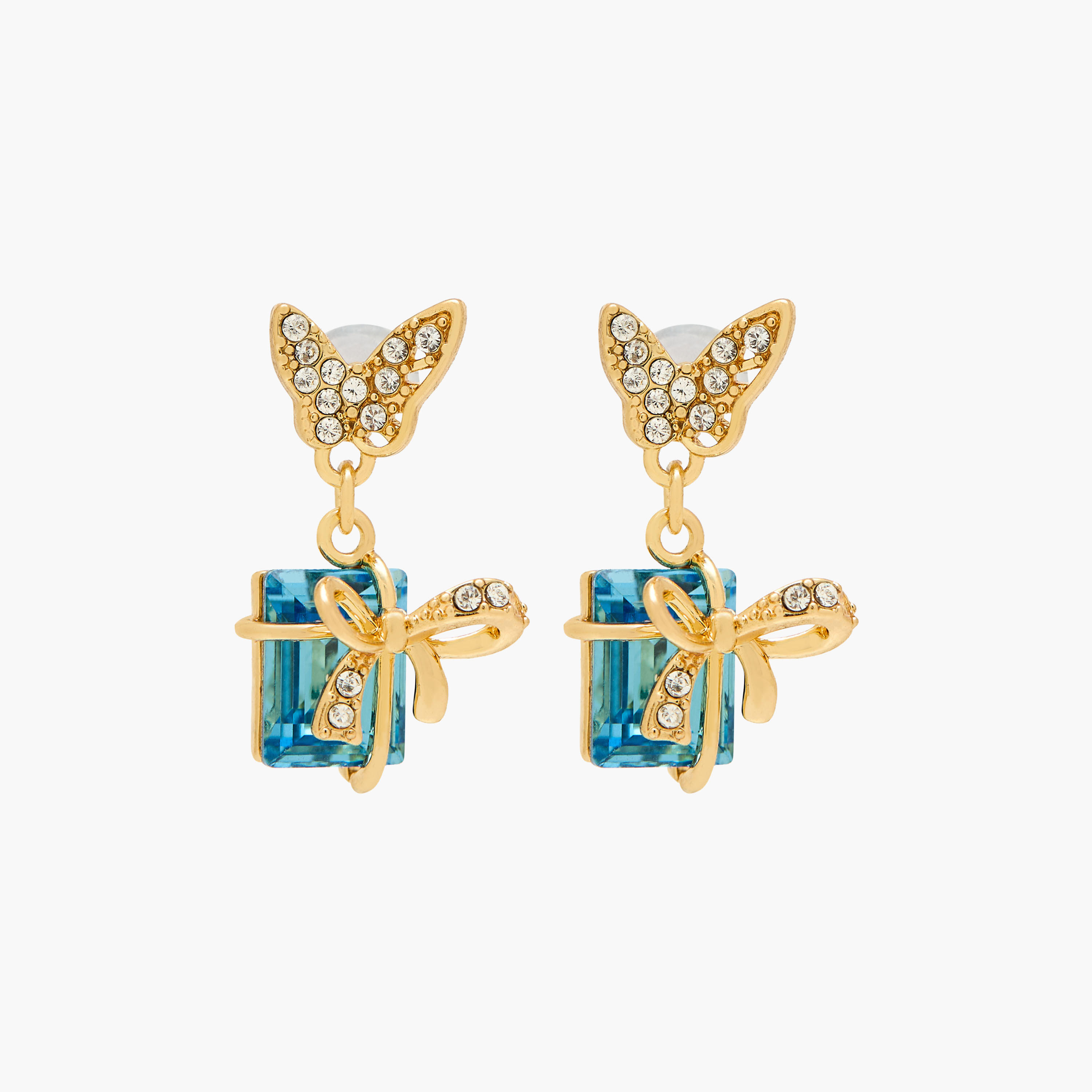 Gold Tone Swarovski Stone Embellished Dangling Earrings with Pushback Closure-women-watchesandjewellery-jewellery-earrings-image-1