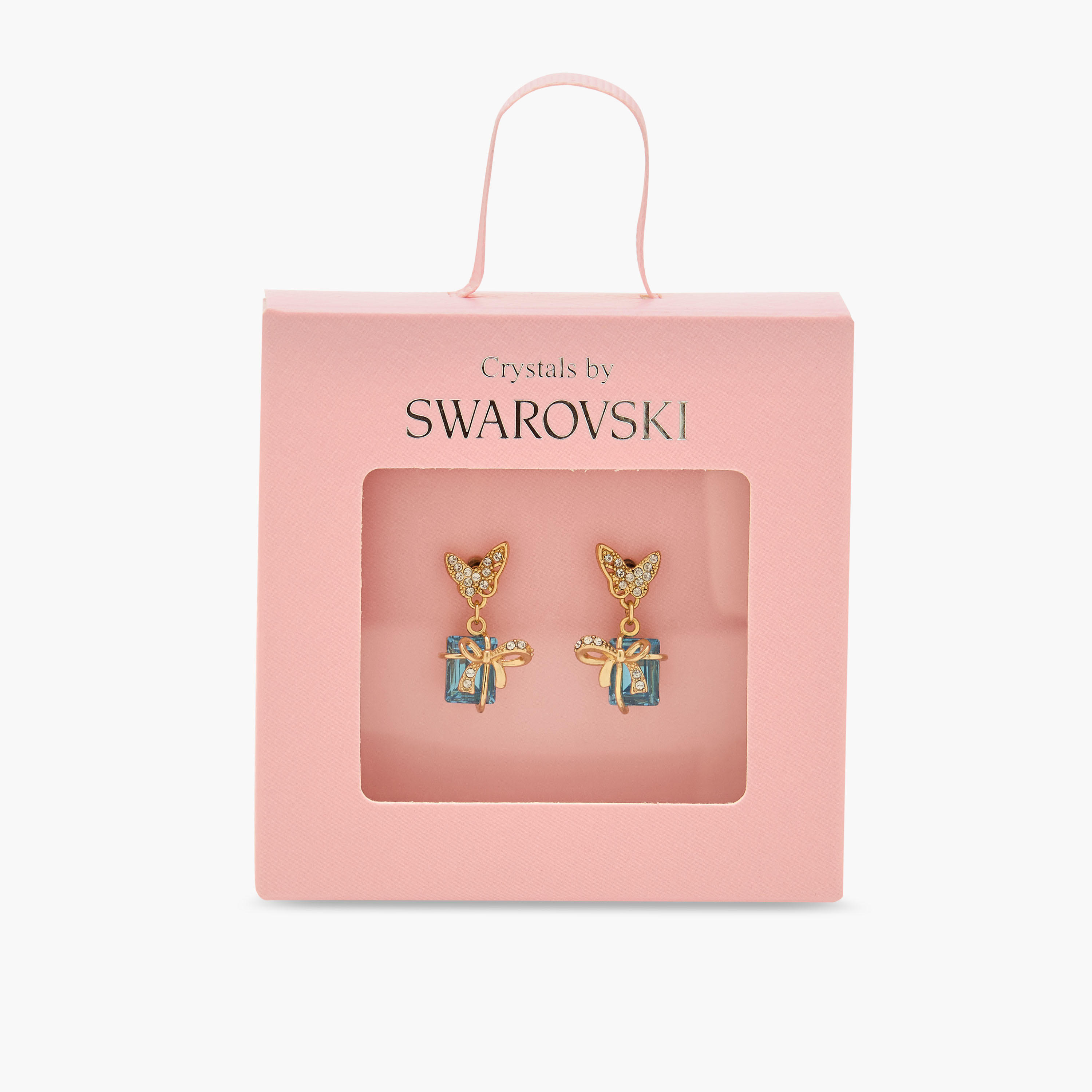 Gold Tone Swarovski Stone Embellished Dangling Earrings with Pushback Closure-women-watchesandjewellery-jewellery-earrings-image-5
