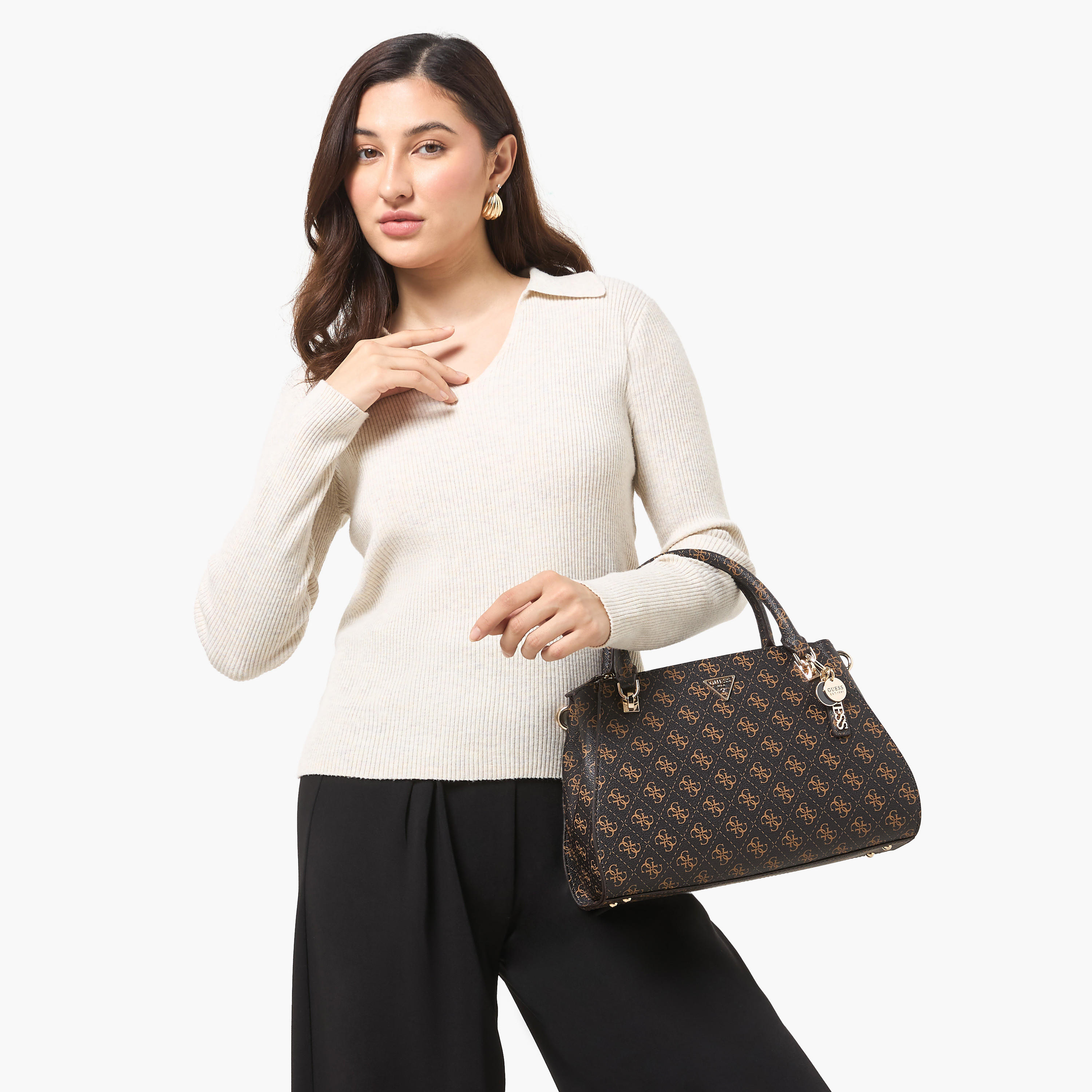 Guess Noelle II Monogram Print Satchel Bag with Detachable Strap-women-bagsandwallets-handbags-image-2