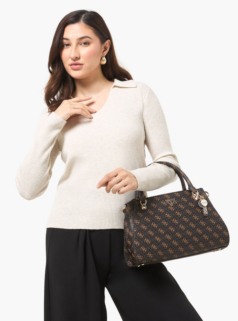 Guess Noelle II Monogram Print Satchel Bag with Detachable Strap-women-bagsandwallets-handbags-image-2