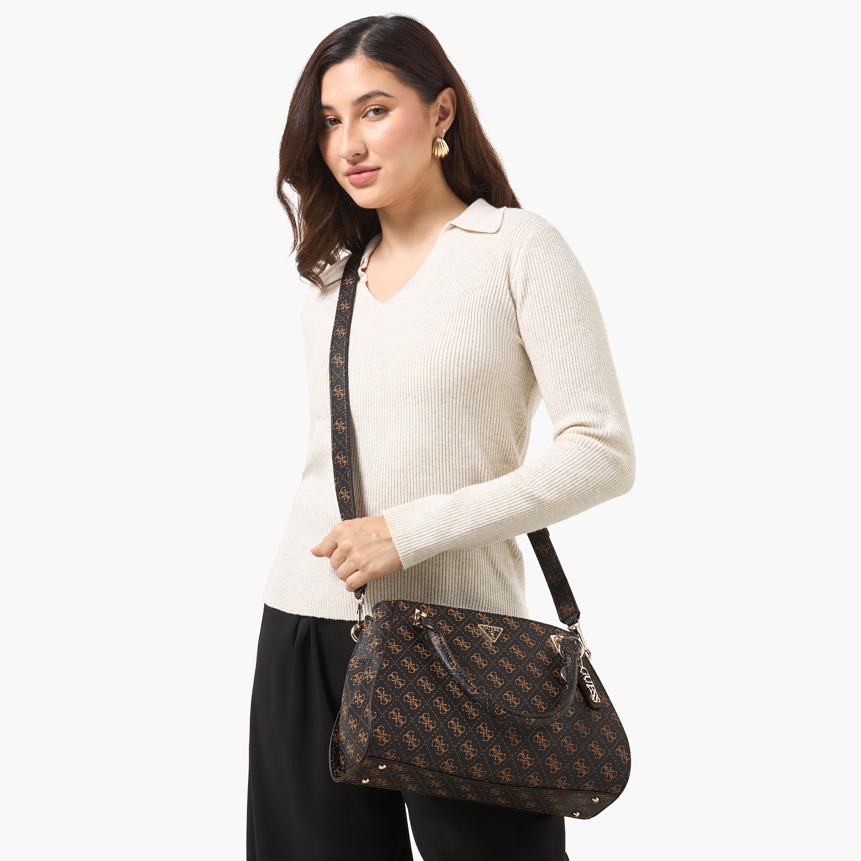 Guess Noelle II Monogram Print Satchel Bag with Detachable Strap-women-bagsandwallets-handbags-image-8