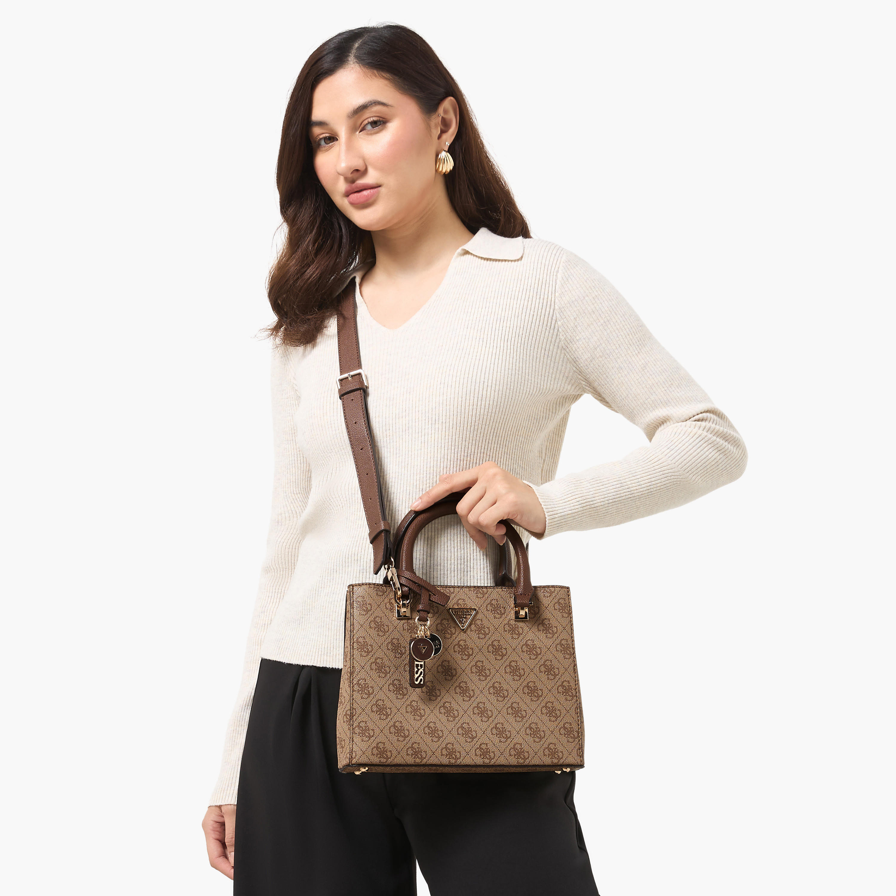 Guess Noelle II Monogram Textured Satchel Bag with Detachable Strap-women-bagsandwallets-handbags-image-2
